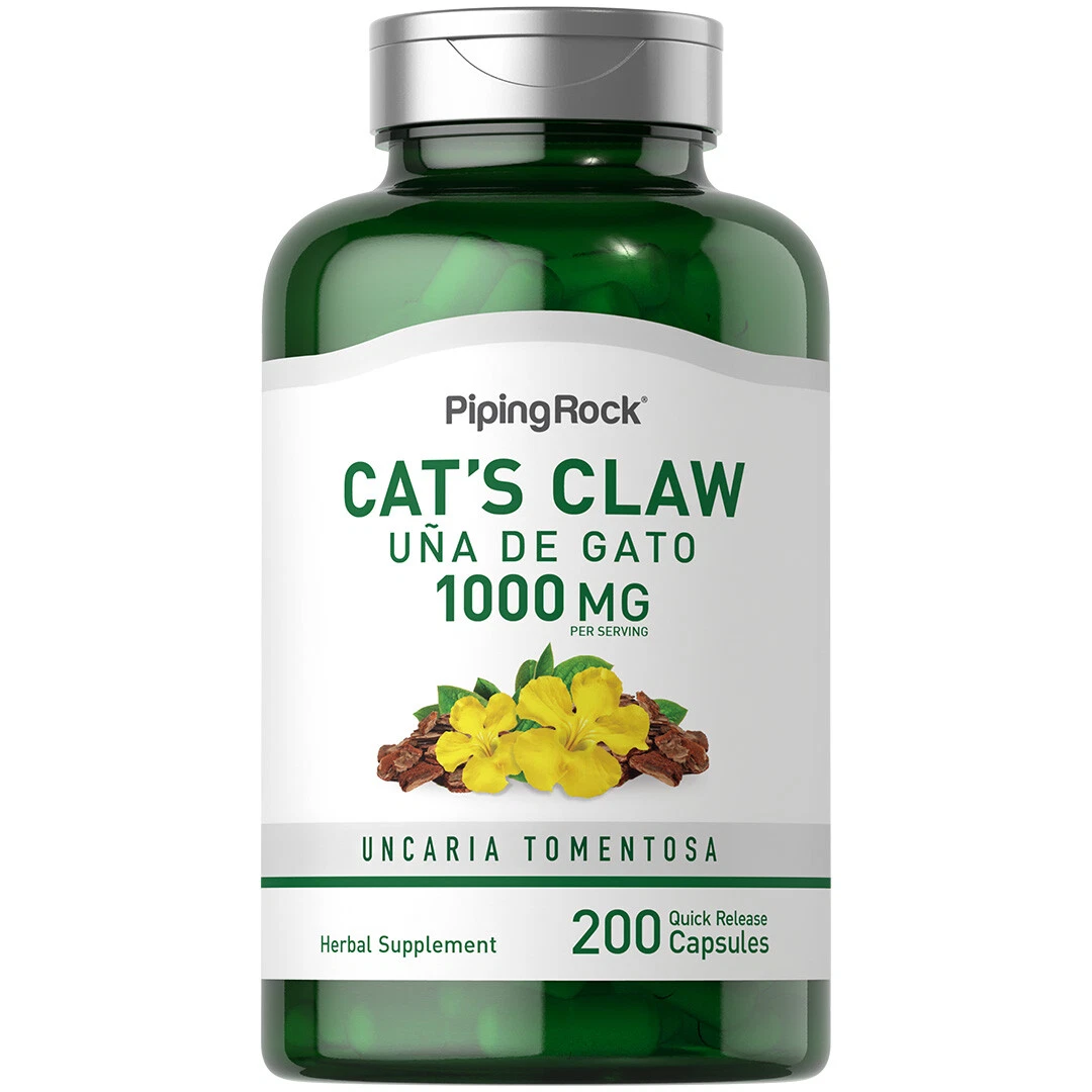 Cat's Claw Capsules 1000mg | 200 Count | Non-GMO, Gluten Free | By Piping Rock