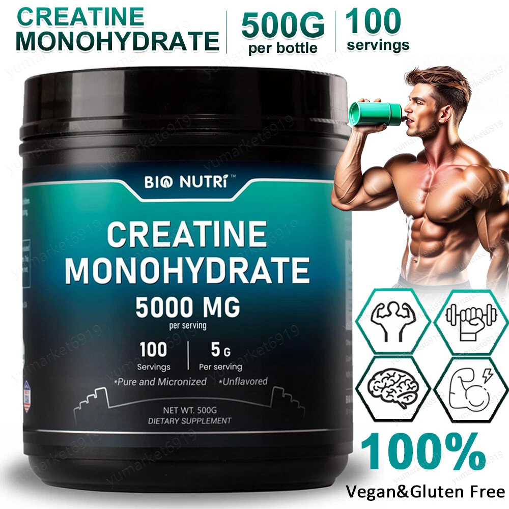 Creatine Monohydrate Powder 500Gram Support Muscles Cellular 5000mg Per Serving