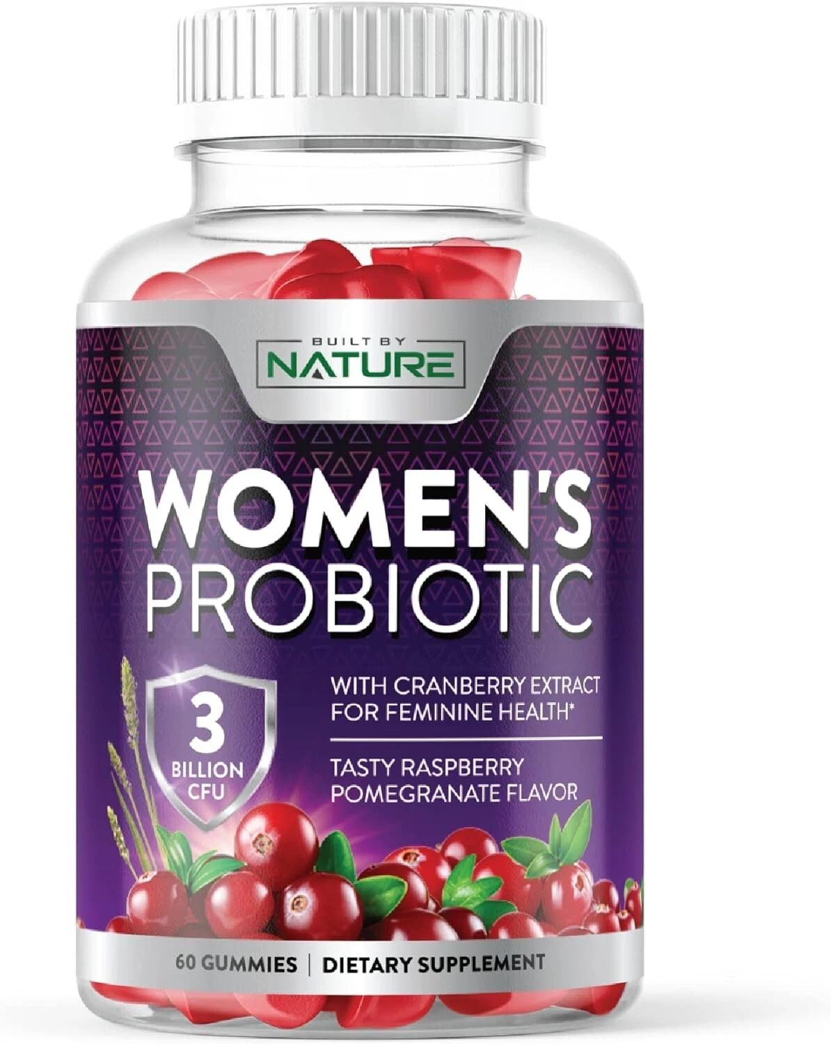 Built By Nature Women's Probiotic 3 Billion CFU Raspberry 60 Gummies EXP 01/2026