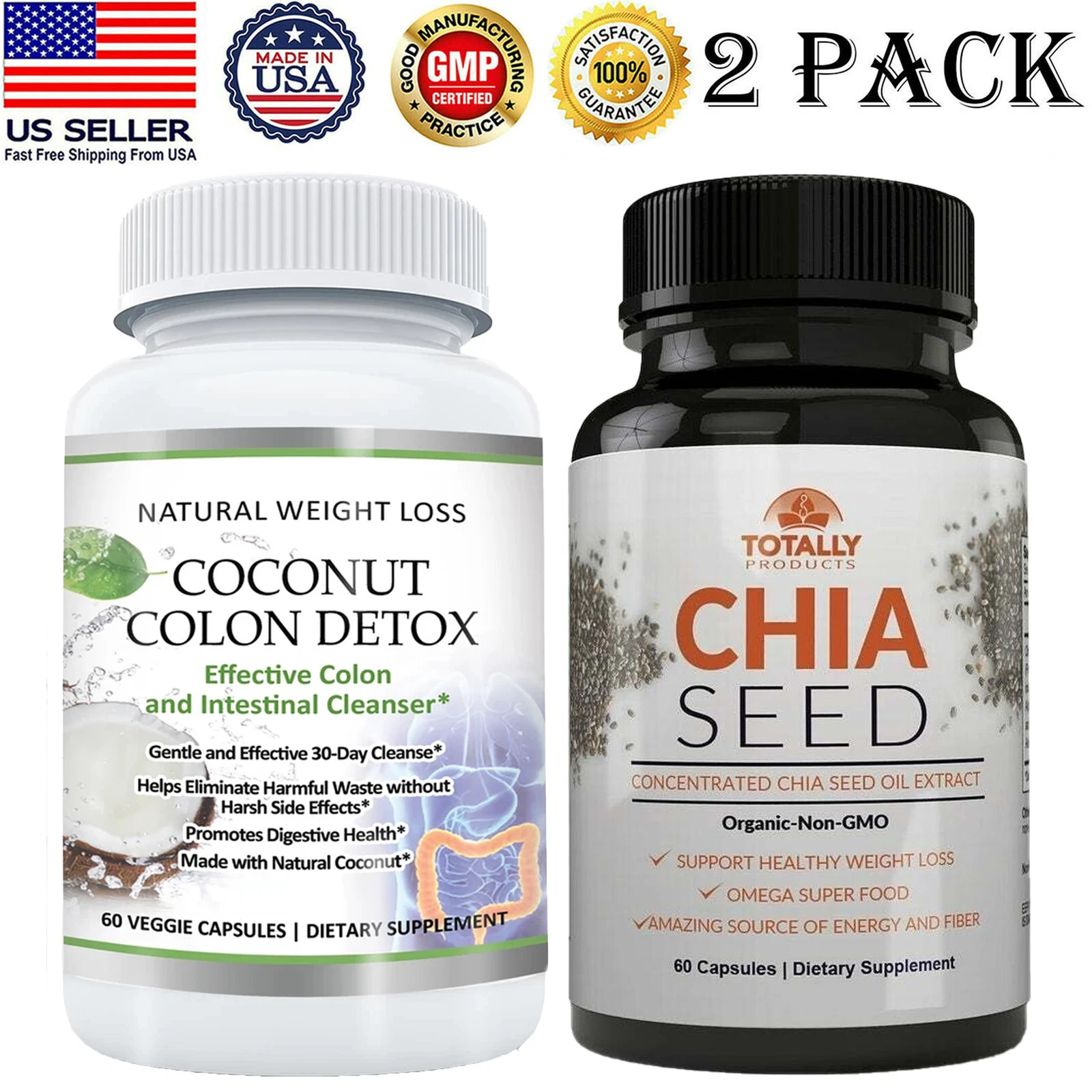 Coconut Colon Cleanse Detox Pills Chia Seed Oil Fat Burn Weight Loss Supplement