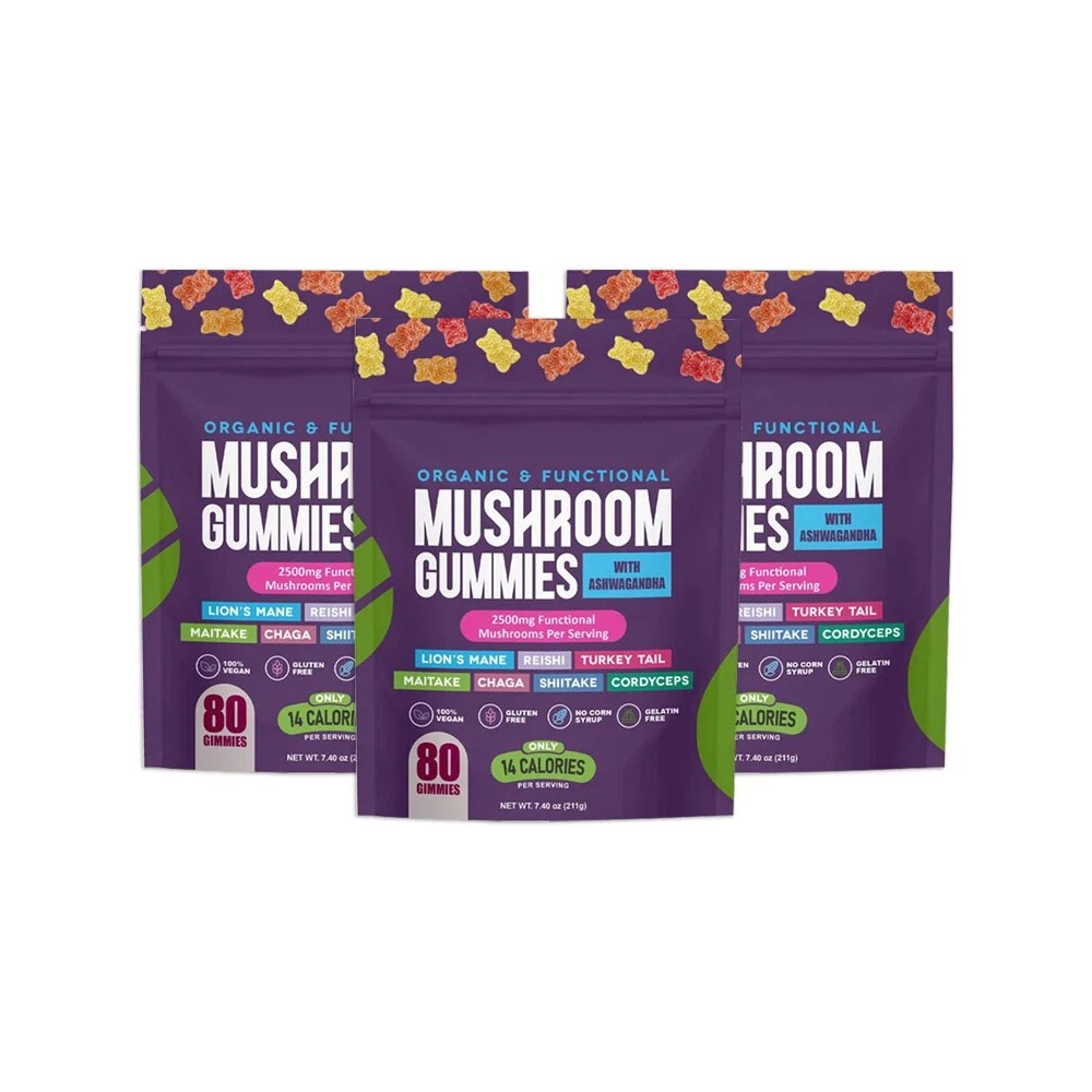 Natural Mushroom Supplement Gummies Ashwagandha Shiitake 80 Counts Fruit Flavor