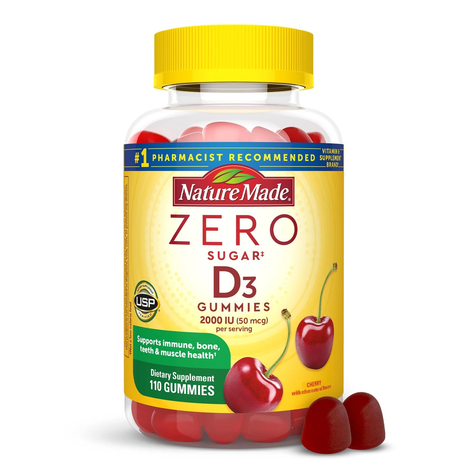Nature Made Zero Sugar Vitamin D3 Gummies 2000 IU (50 mcg) per Serving, Immune,