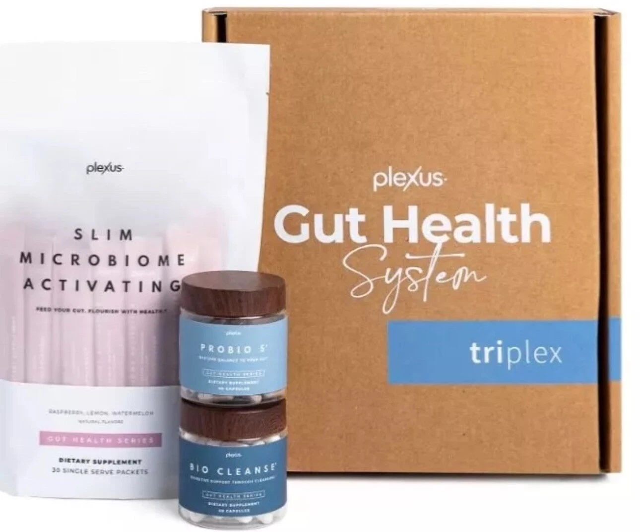 NEW PLEXUS TRIPLEX COMBO: SLIM MICROBIOME ACTIVATING RASP., PROBIO5, BIOCLEANSE