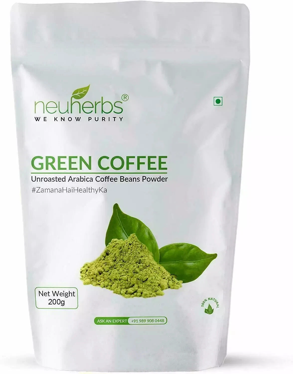 200gm Neuherbs Unroasted Arabica Green Coffee Beans Powder Organic Weight Loss