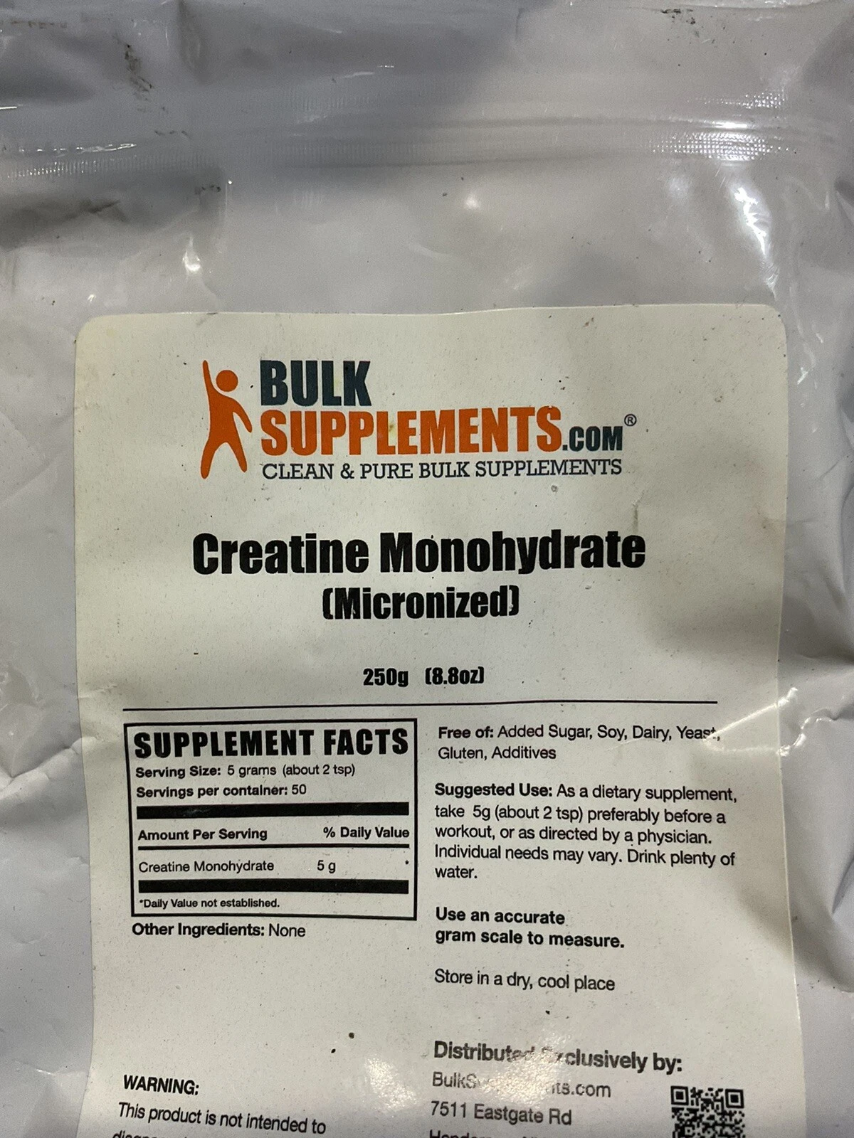 BulkSupplements.com Creatine Monohydrate - 250 Grams - 5g Per Serving