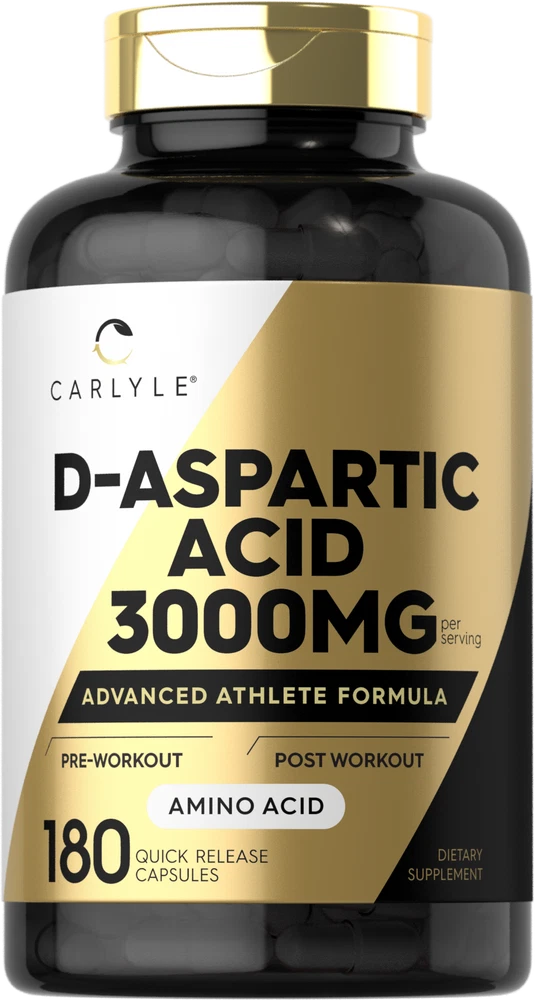 D Aspartic Acid Capsules | 3000mg | 180 Count | DAA | Non-GMO | by Carlyle