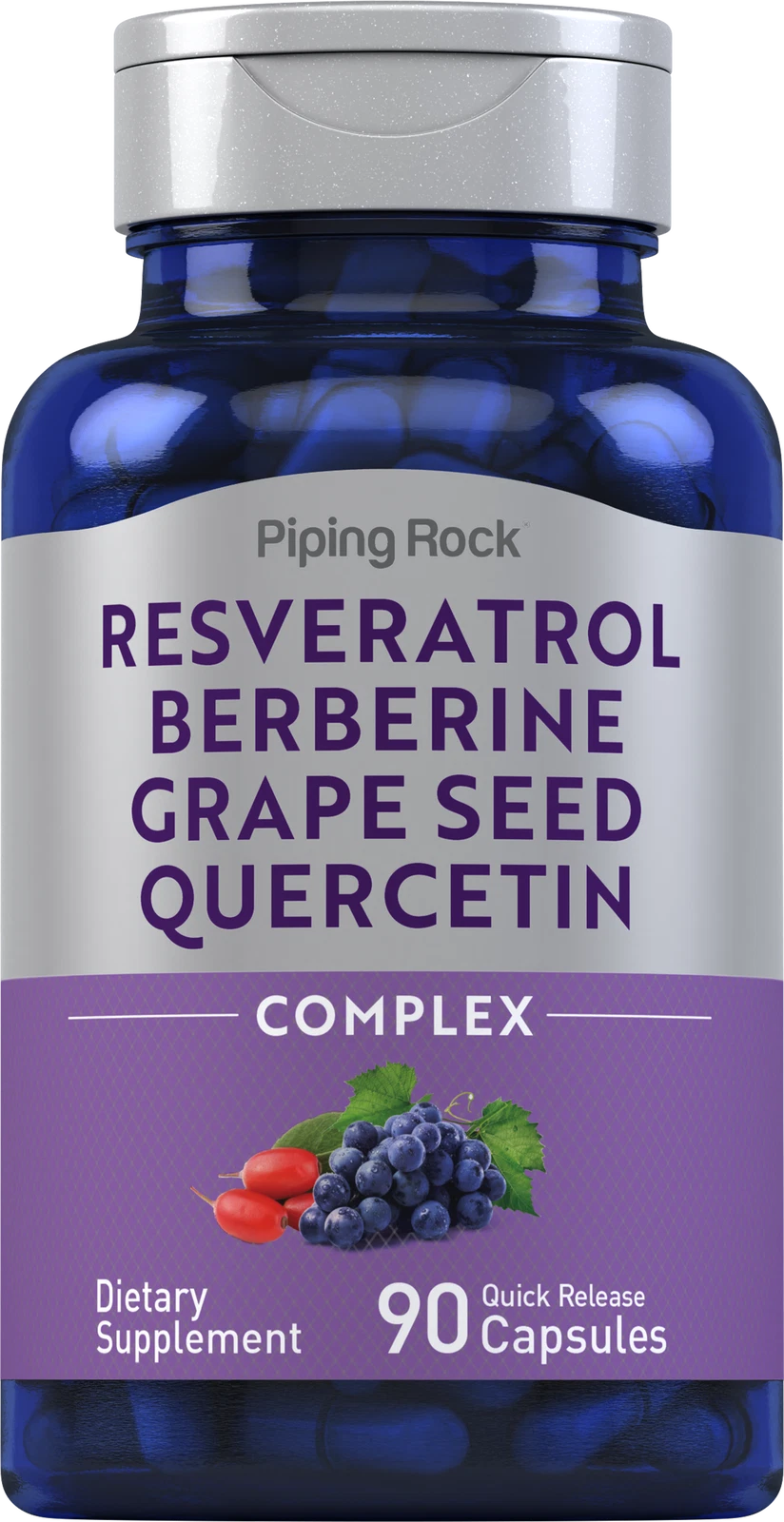Resveratrol Berberine Grape Seed & Quercetin | 90 Capsules | by Piping Rock