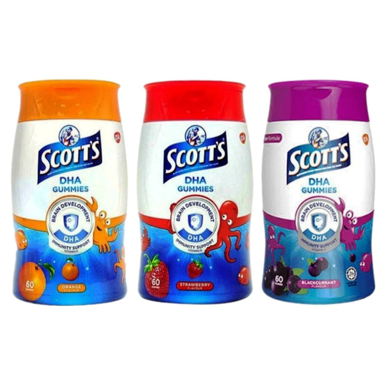 SCOTT'S DHA Gummies Vitamin D 60's – Blackcurrant / Orange / Strawberry Flavour