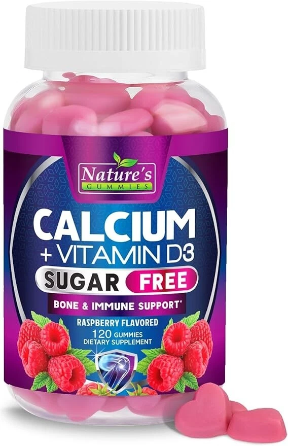 Sugar Free Chewable Calcium Gummy Vitamins - Plus 400 IU Vitamin D3 for Bone Men