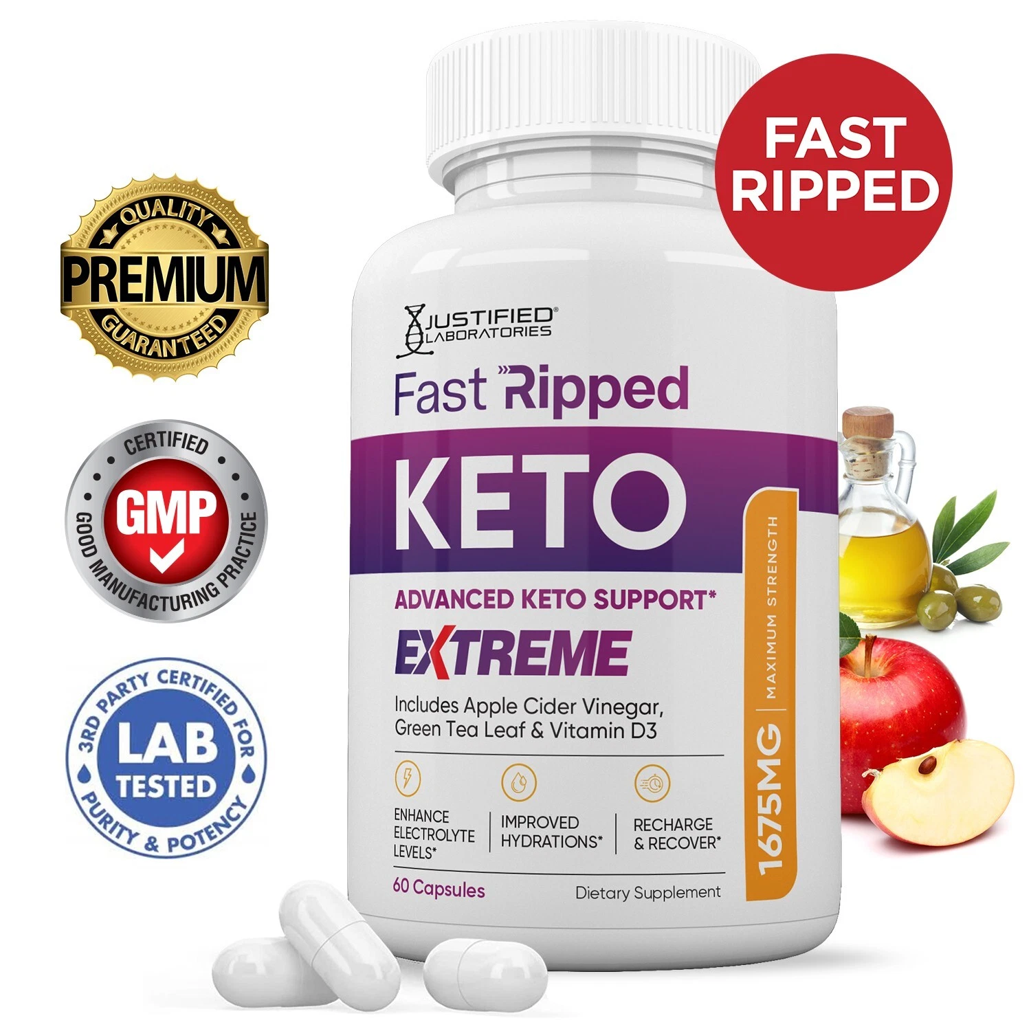 Fast Ripped Keto ACV Extreme Pills 1675MG Stronger Thn Gummys Keto Support 1 Pk