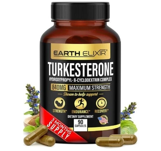 Earth Elixir Turkesterone 840 mg 90 Capsules – Made in USA - 3rd Party Tested...