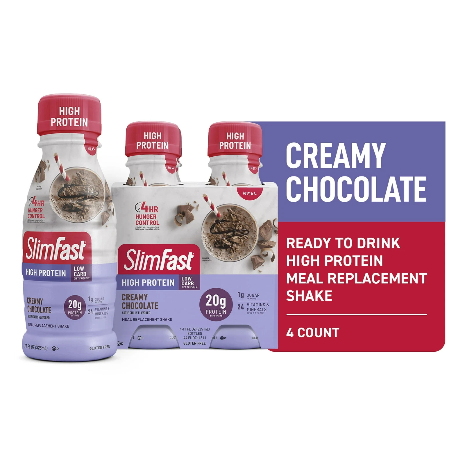 SlimFast High Protein Meal Replacement Shake Creamy Chocolate, 11 Fl Oz 4 Pack