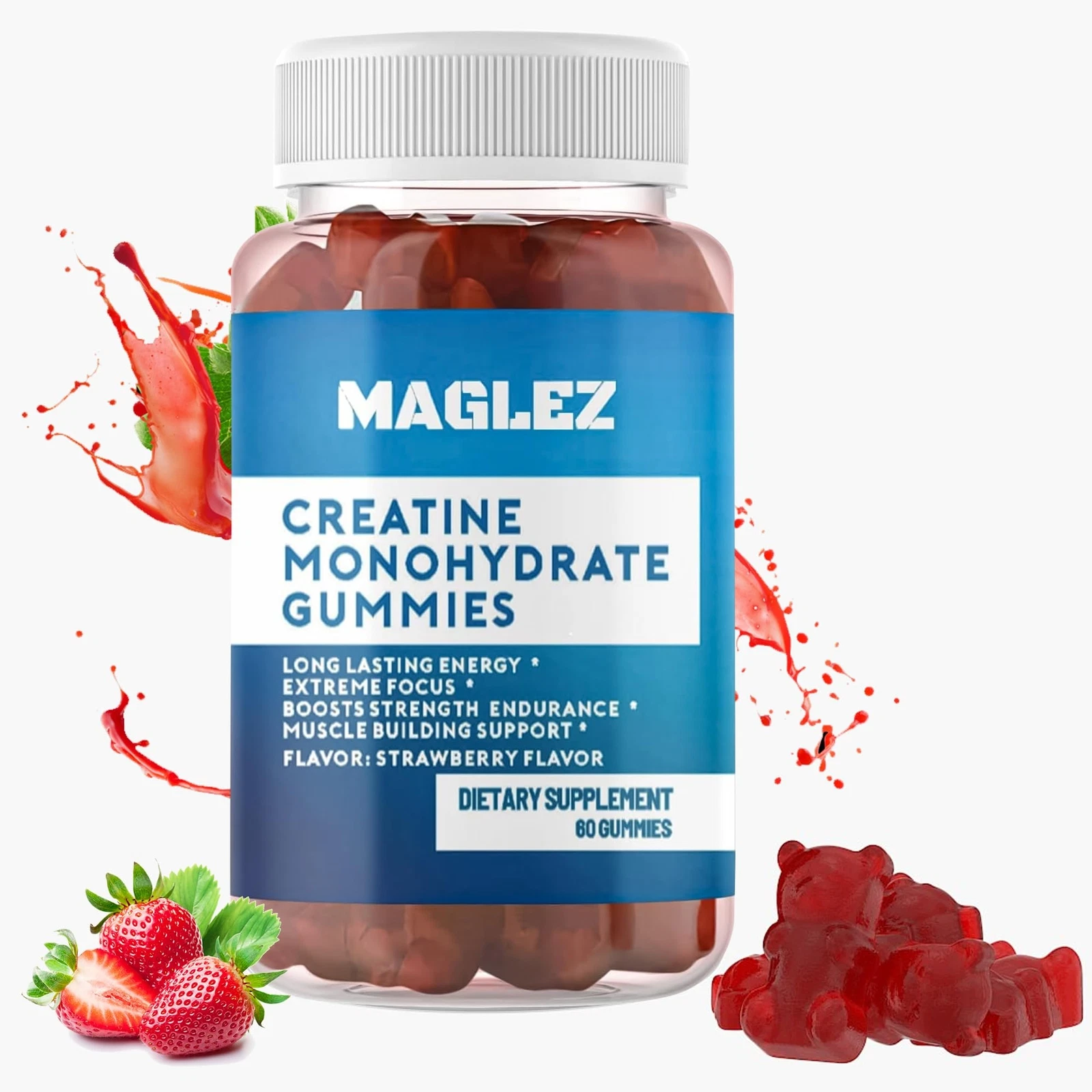 Vegan Creatine Monohydrate Gummies - Delicious Strawberry Flavor 60 Gummies 4...