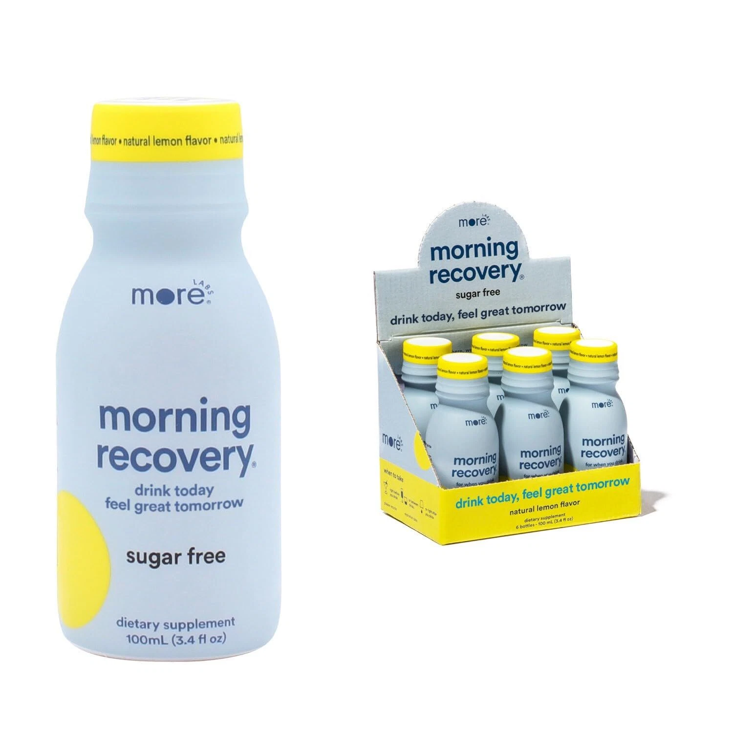 Morning Recovery Hangover Prevention Drink Sugar Lemon Flavor 3.4 Oz 6pack