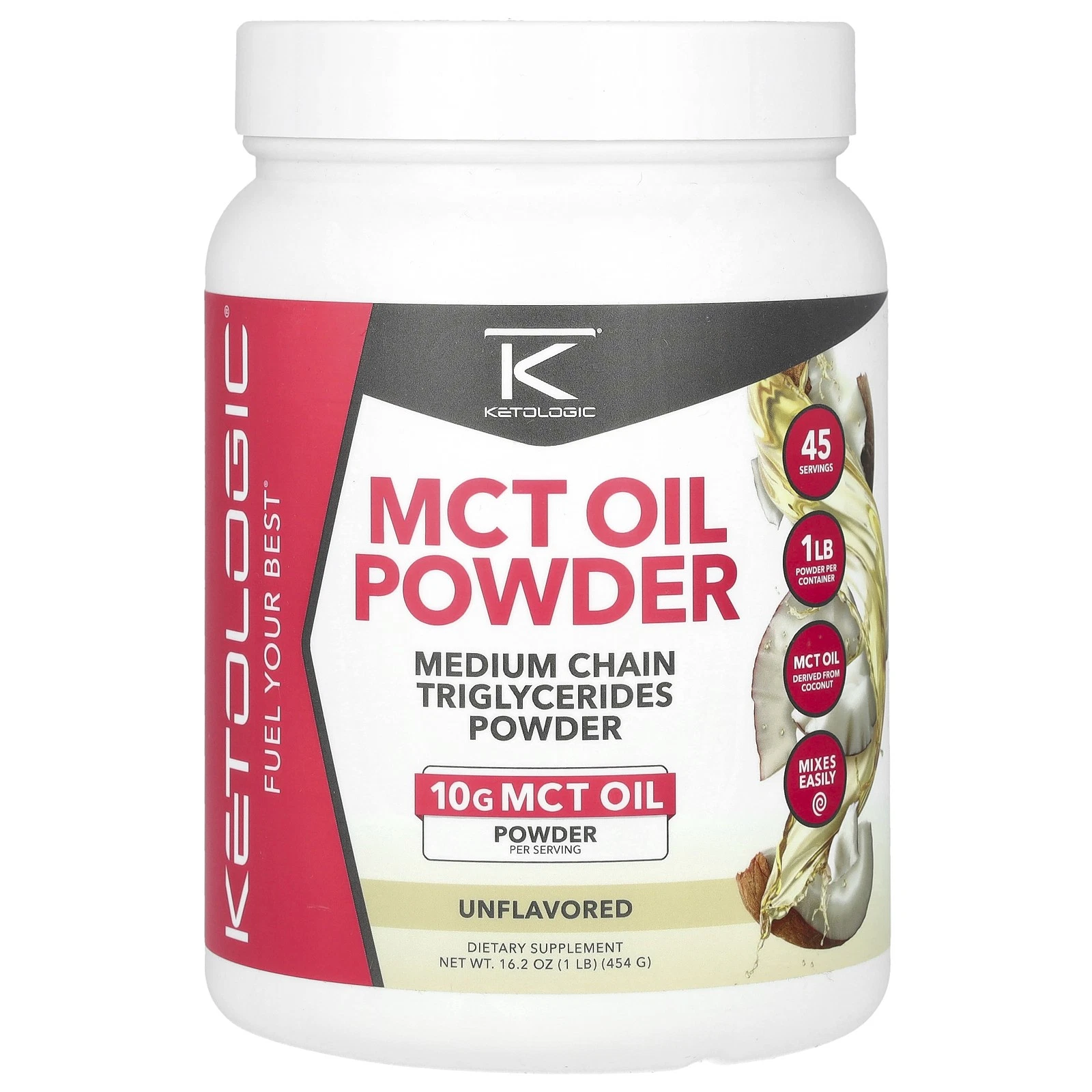 MCT Oil Powder, Unflavored, 16.2 oz (454 g)