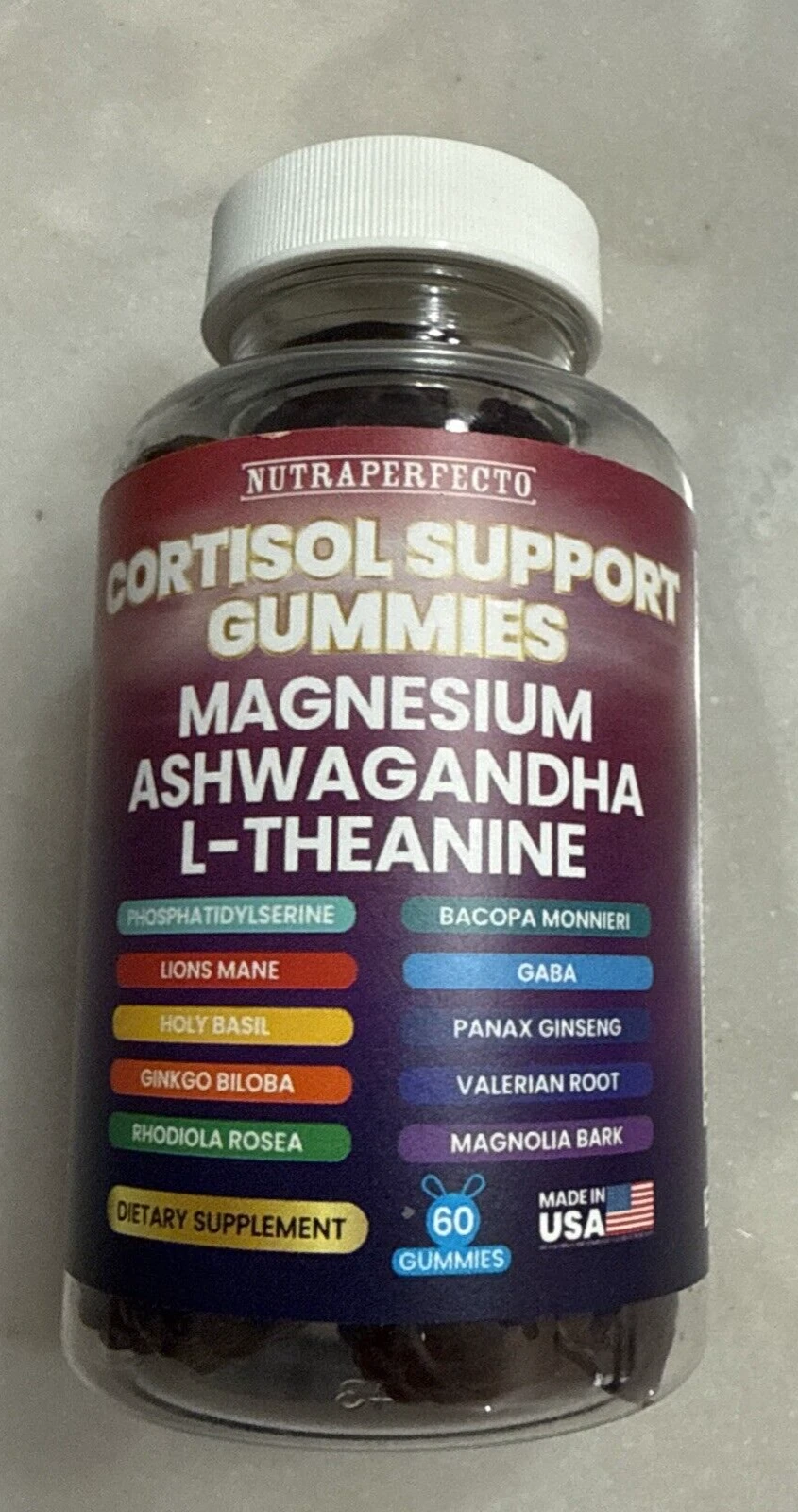 Cortisol Support 60 Gomitas 2 porción Magnesio Ashwagandha... CADUCIDAD 6/26