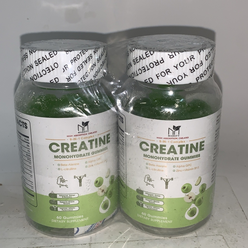 Mabefy Creatine Monohydrate 9 in 1 Gummies 2000 mg 60 Ct Ex: 11/25 Two Pack
