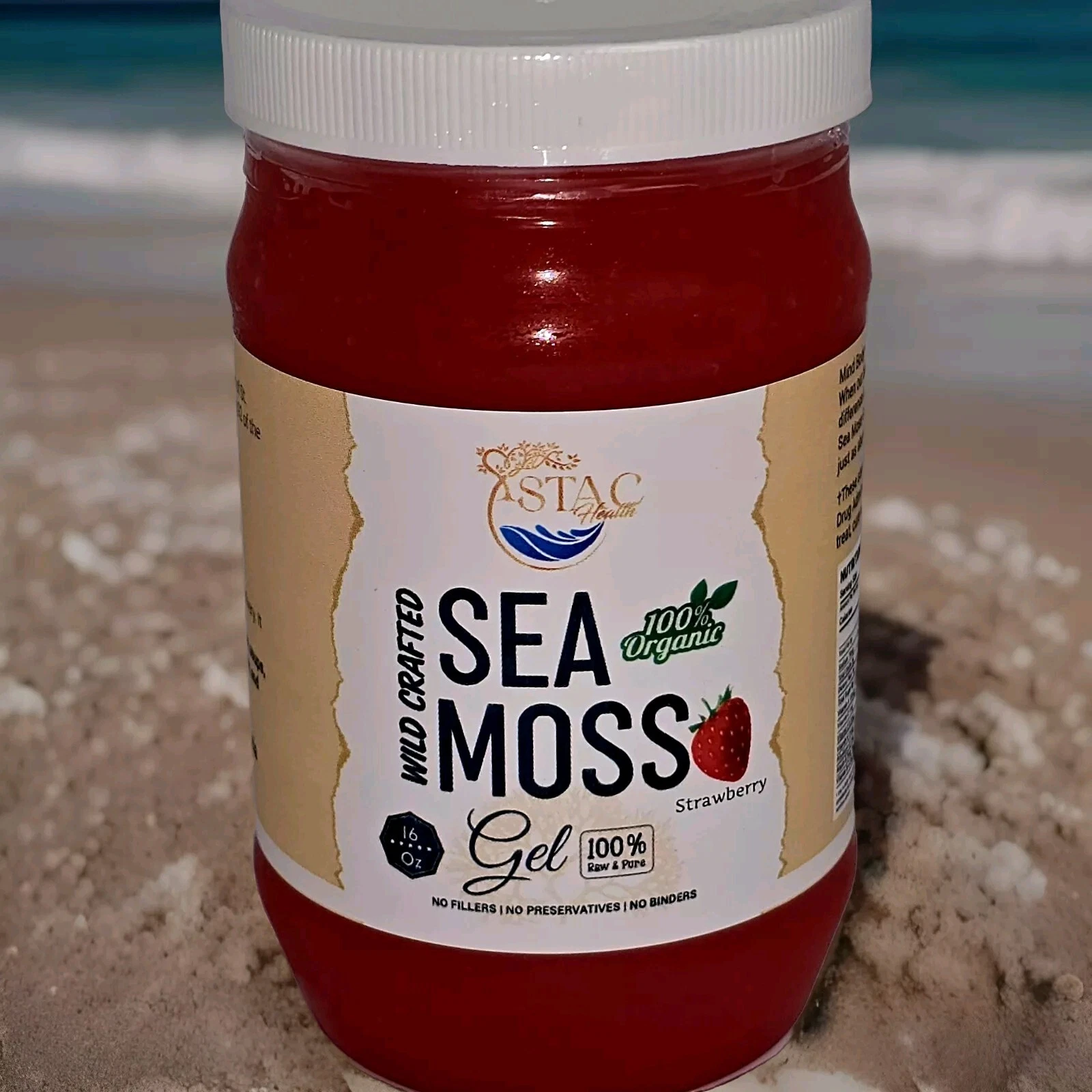 Strawberry Sea Moss Gel 100% Wildcrafted St. Lucia Sea Moss 16oz.