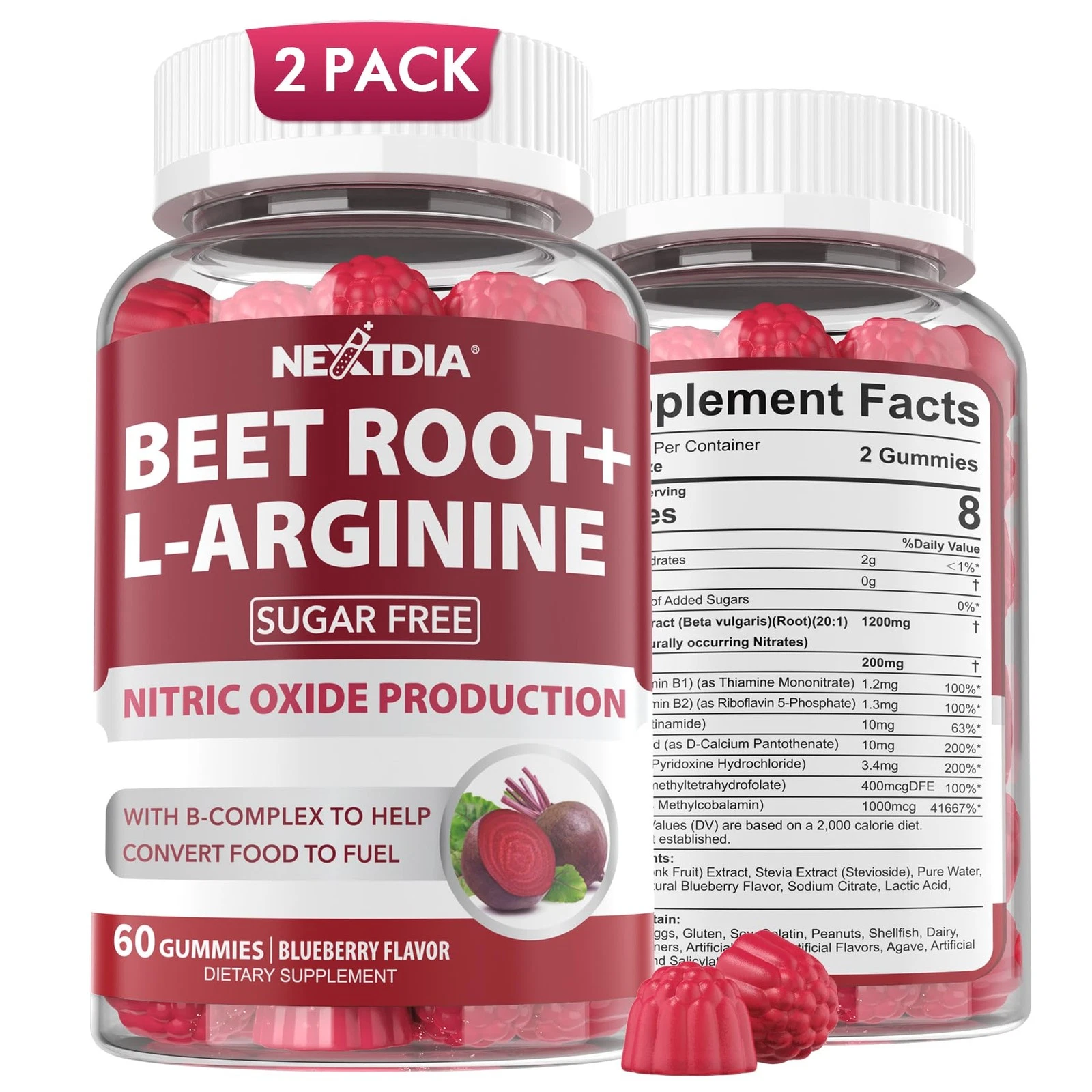 Beet Root Gummies & L-Arginine (Made in USA), Nitric Oxide Supplements for Men &