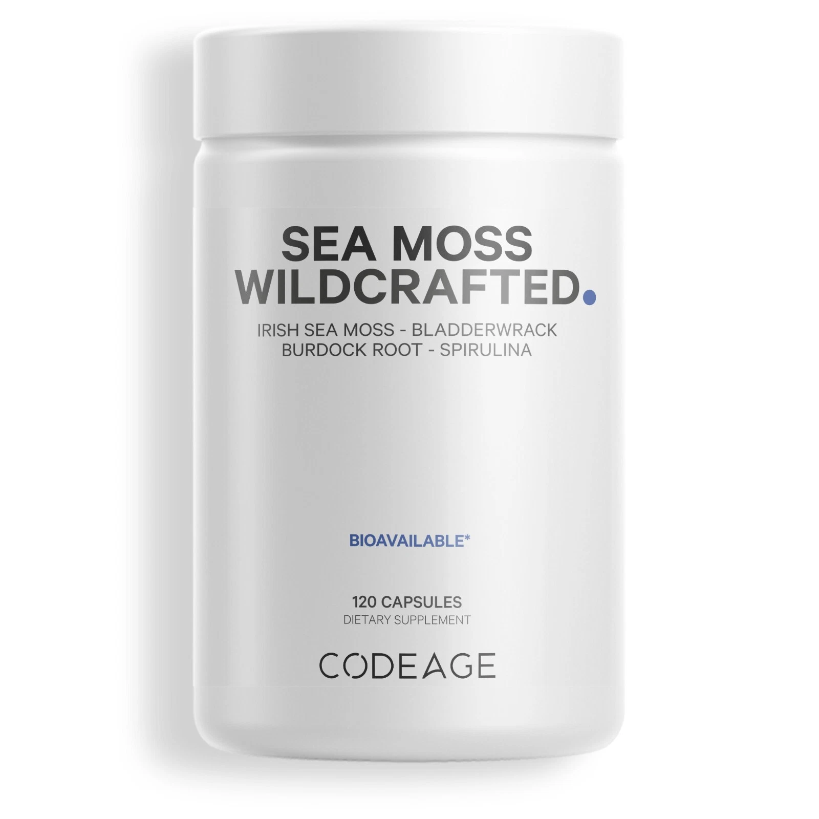 Codeage Raw Wildcrafted Irish Sea Moss, Bladderwrack Algae, Burdock Root, 120 ct