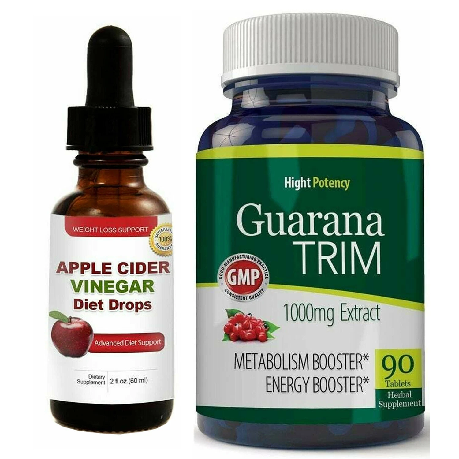 Apple Cider Vinegar Weight Loss Diet Drops Guarana Energy Booster Supplements