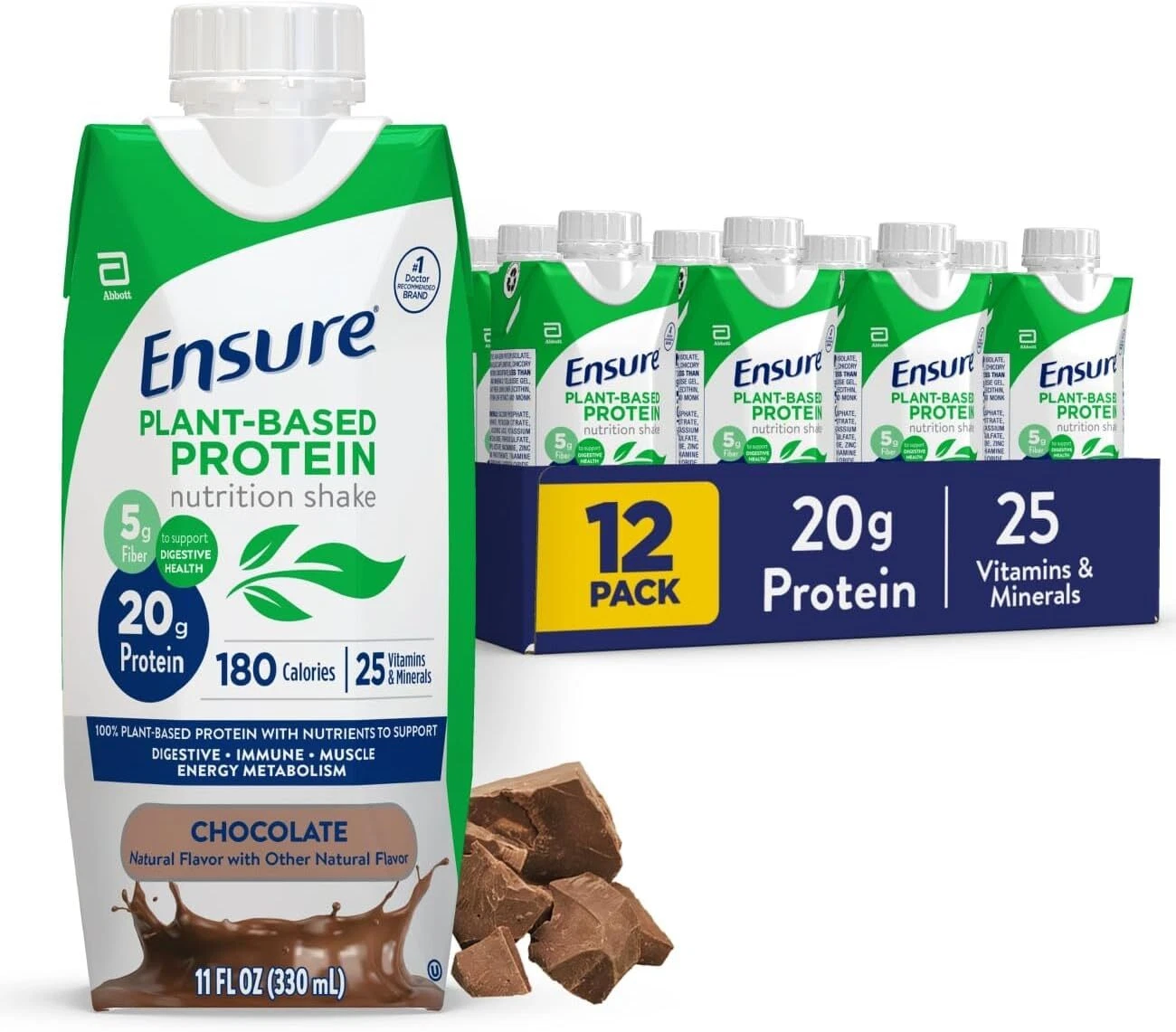 (12 Pack) Ensure Plant-Based Vegan Protein Nutrition Shake, Chocolate, 11 Fl Oz