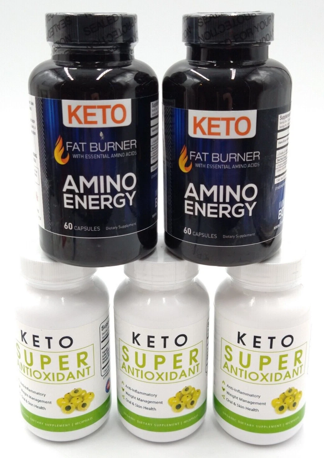 Keto Supplement Lot - Super Antioxidant (3 Btls) & Amino Energy (2 Btls) Hotsku