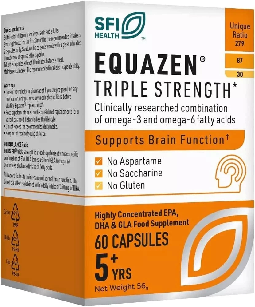 EQUAZEN Triple Strength Omega 3 & 6 Capsules Supports Brain Function, 60 Capsule