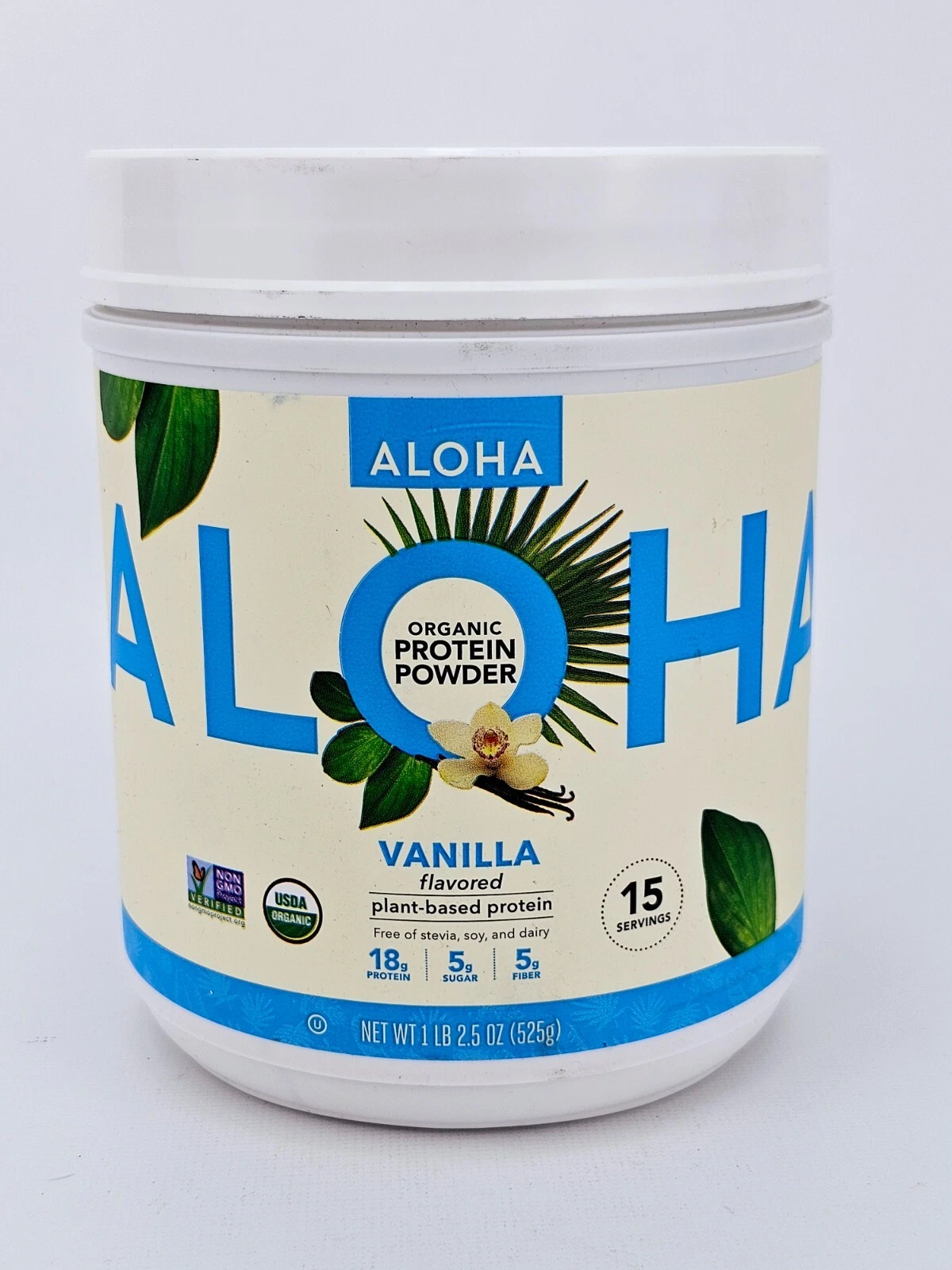 Aloha Organic Plant Based Protein Powder Vanilla 1 lb 2.5 oz 15 Servings BB5/26