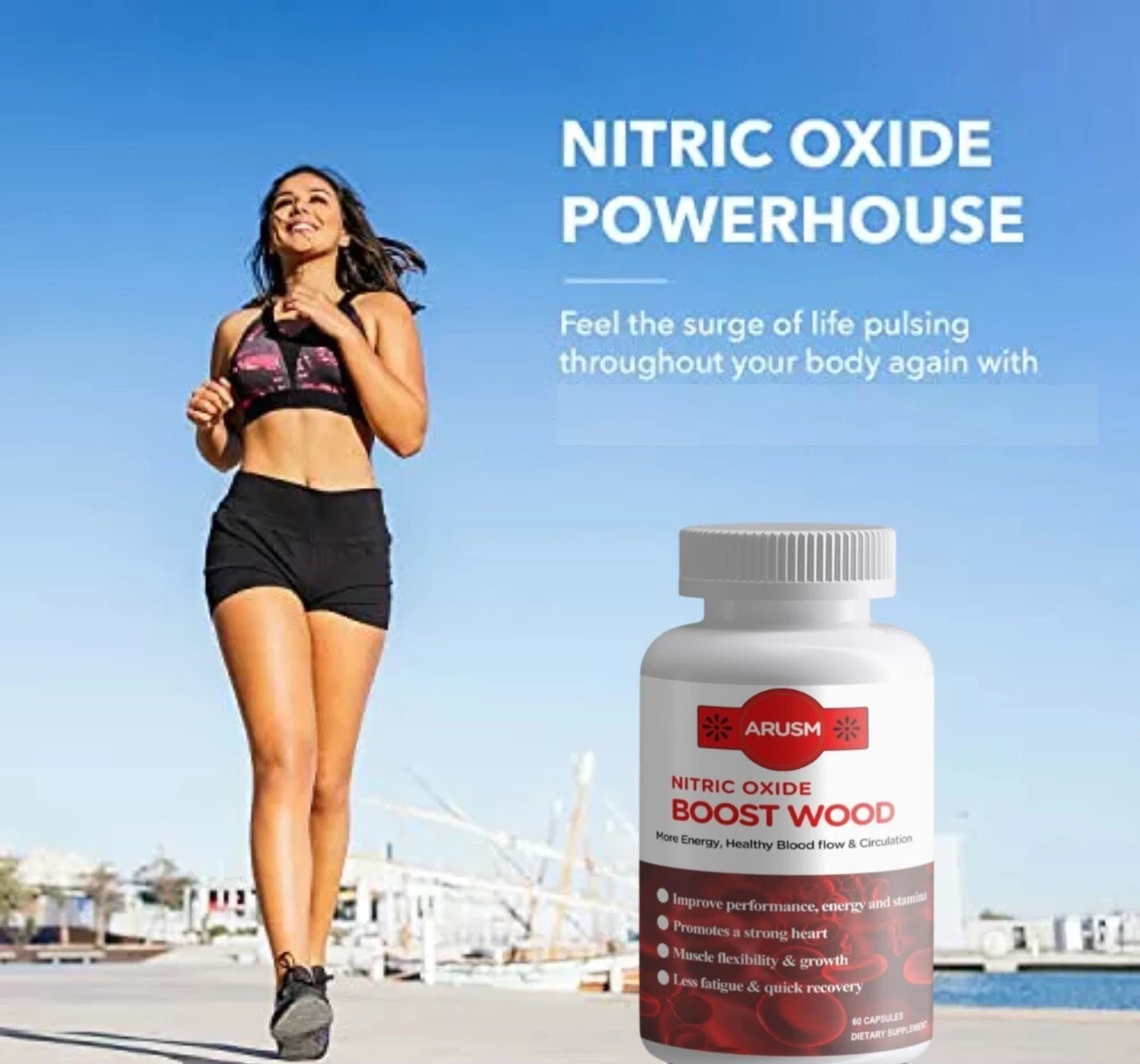 Nitric Oxide Booster Supplement Supports Blood Flow Pre Workout 60 caps