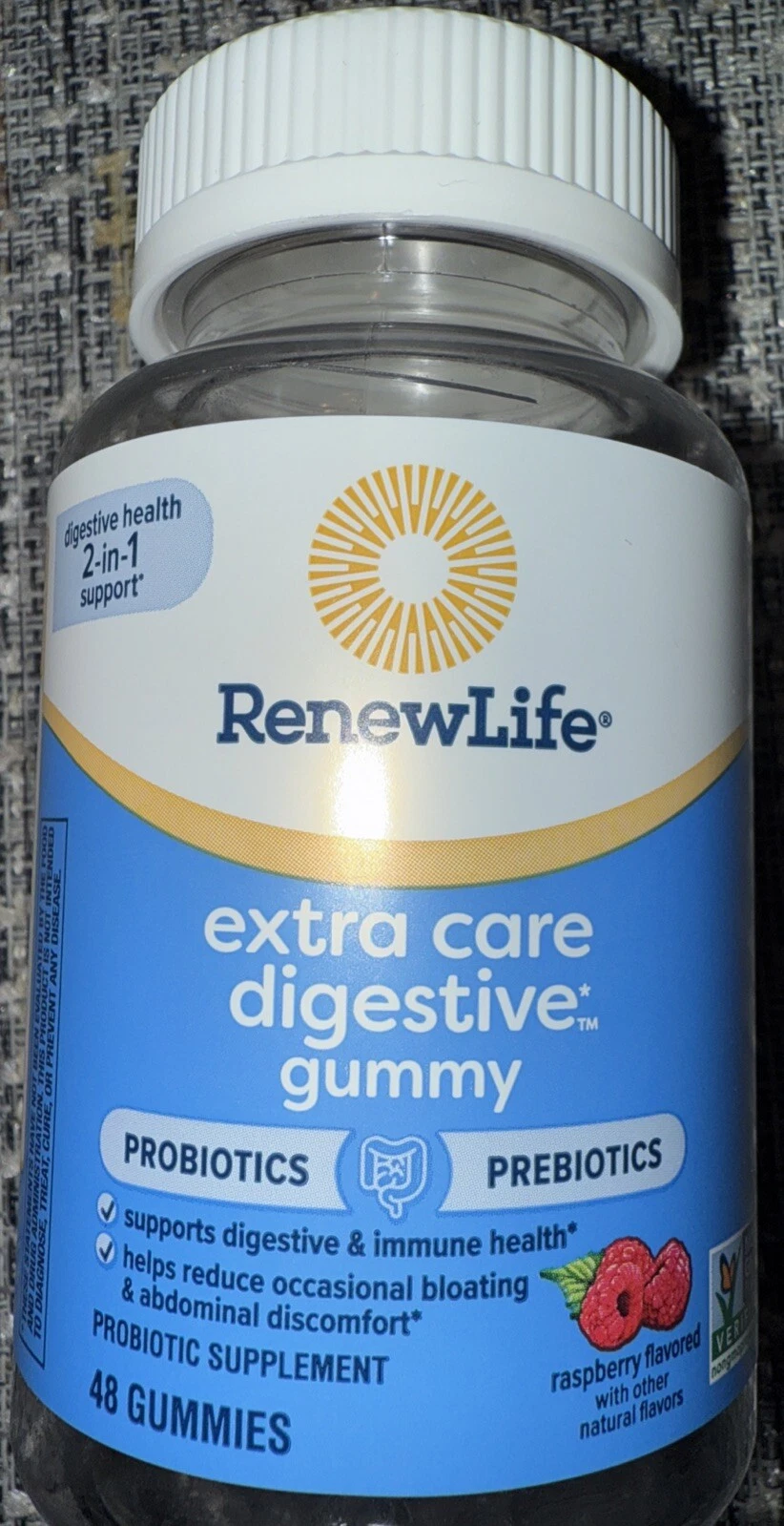 Frambuesa gomosa digestiva Renew Life Extra Care -- 48 gomitas por