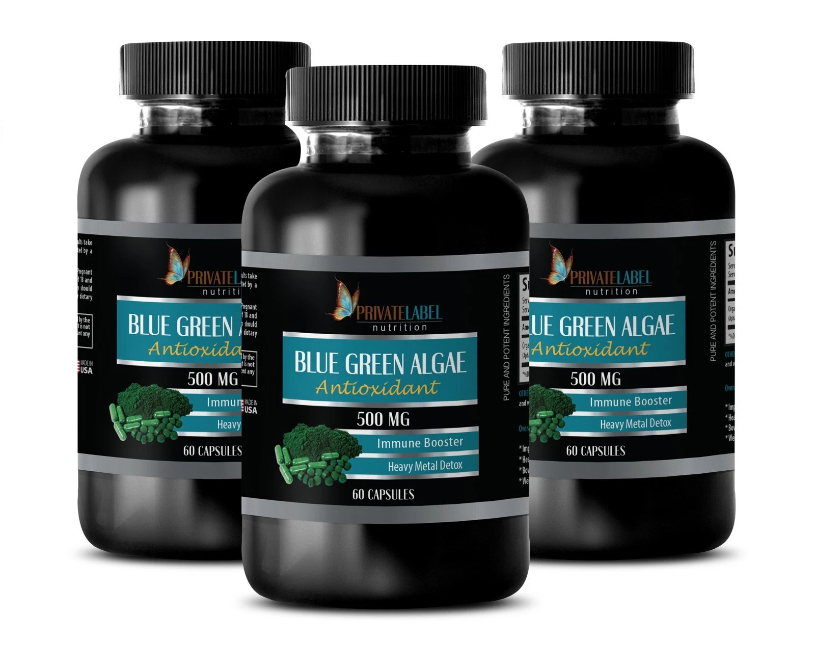 Organic Blue Green Algae 500mg 180 Capsules From Klamath Lake (3 Bottles)