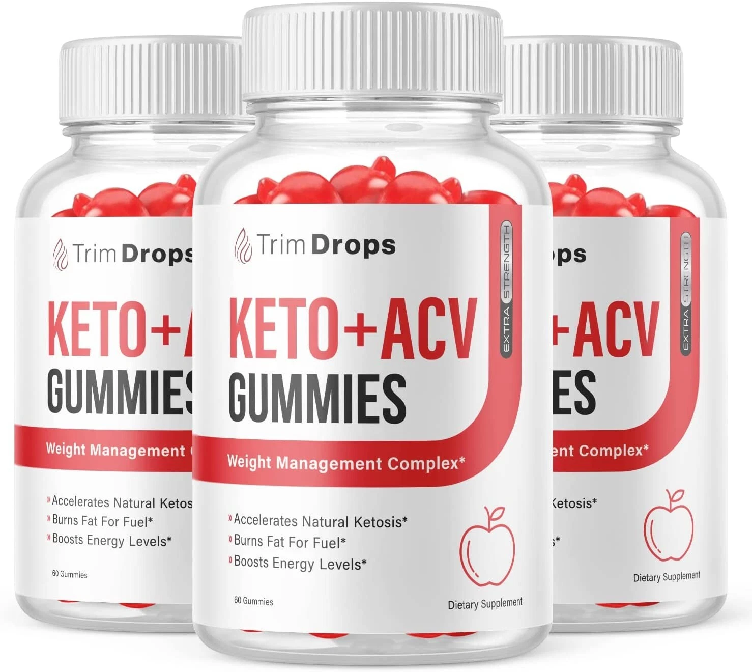 3-Trim Drops Keto ACV Gummies, Weight Loss, Fat Burner, Appetite Suppressant-180
