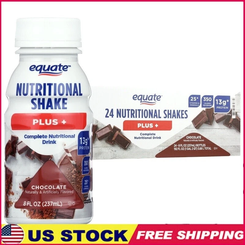 Nutritional Shake Plus Chocolate 13g Protein 350 Cal Gluten Free 24 Count New