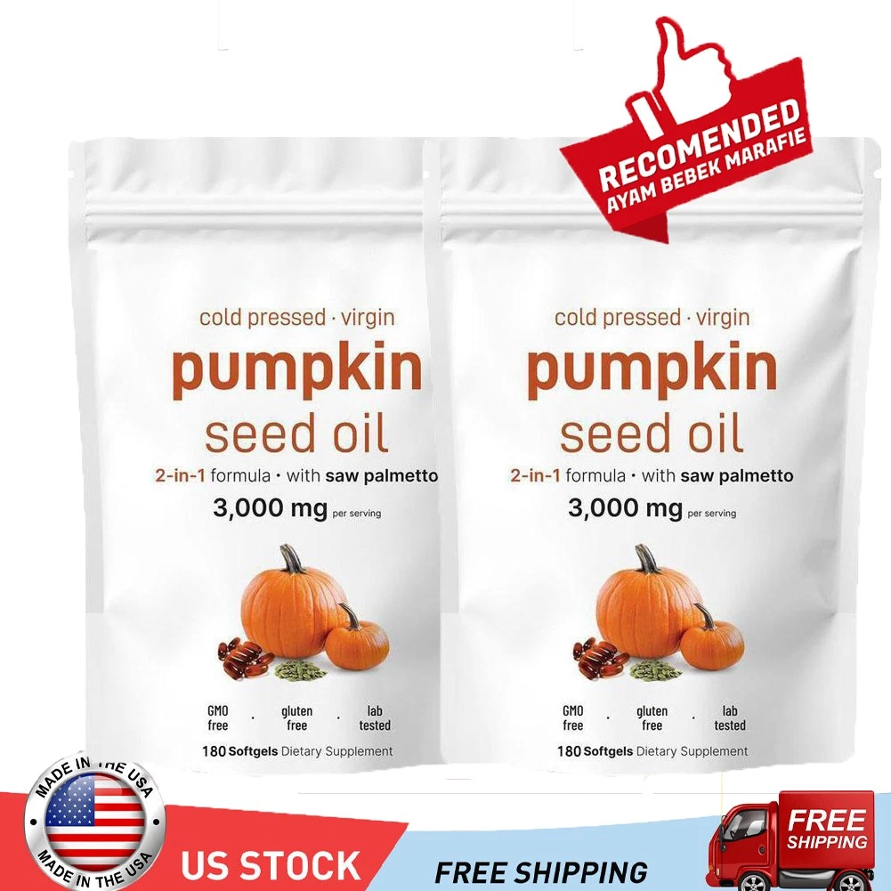 2 Packs Pumpkin Seed Oil with Saw Palmetto, 3,000mg Per Serving, 180 Softgels US