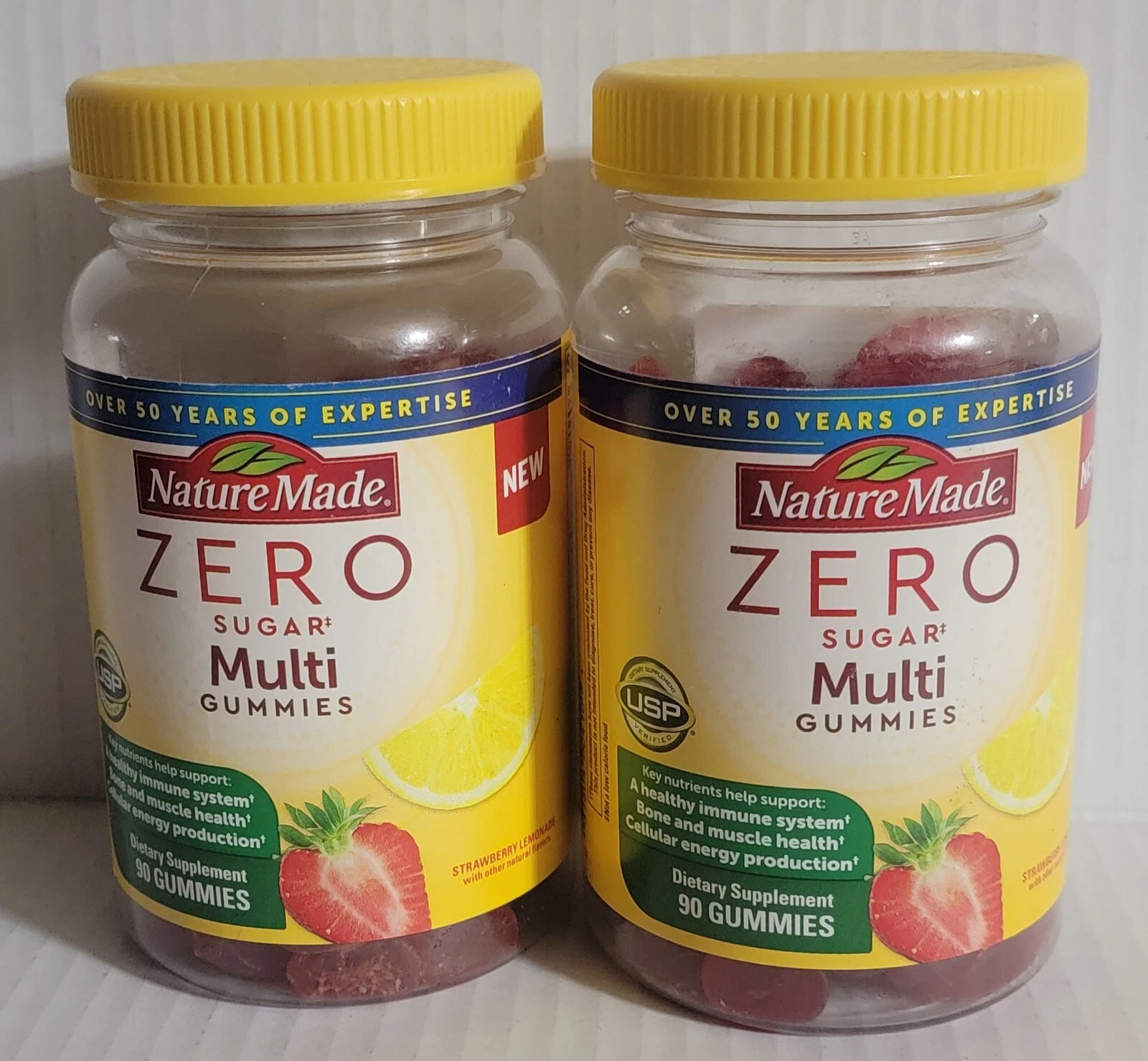 2 Bottles Nature Made Zero Sugar Multi Gummies 90ct Ea Strawberry Lemonade 01/26
