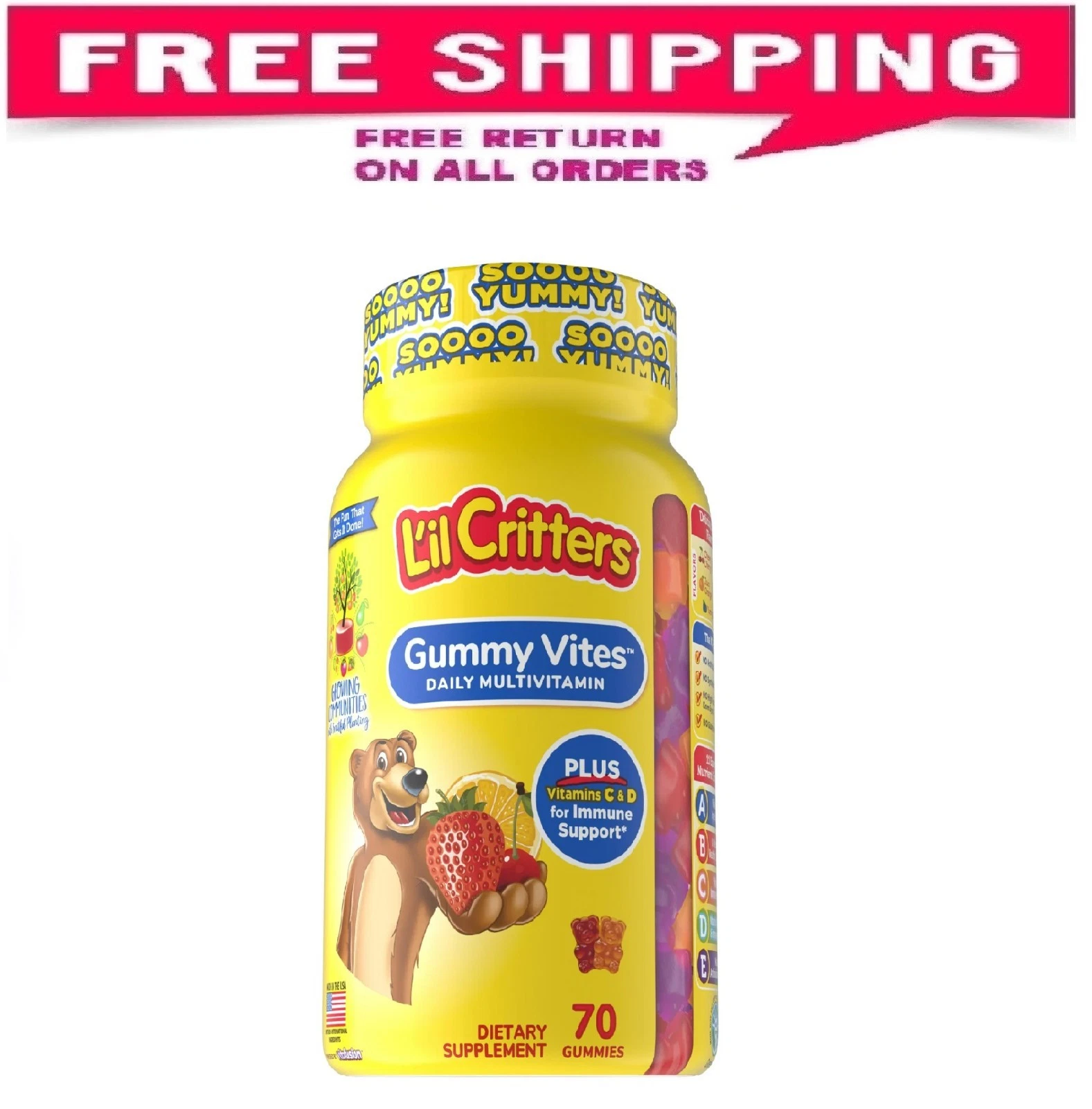 L’il Critters Gummy Vites, Daily Gummy Multivitamin for Kids Ages 2+, Fruit Flav
