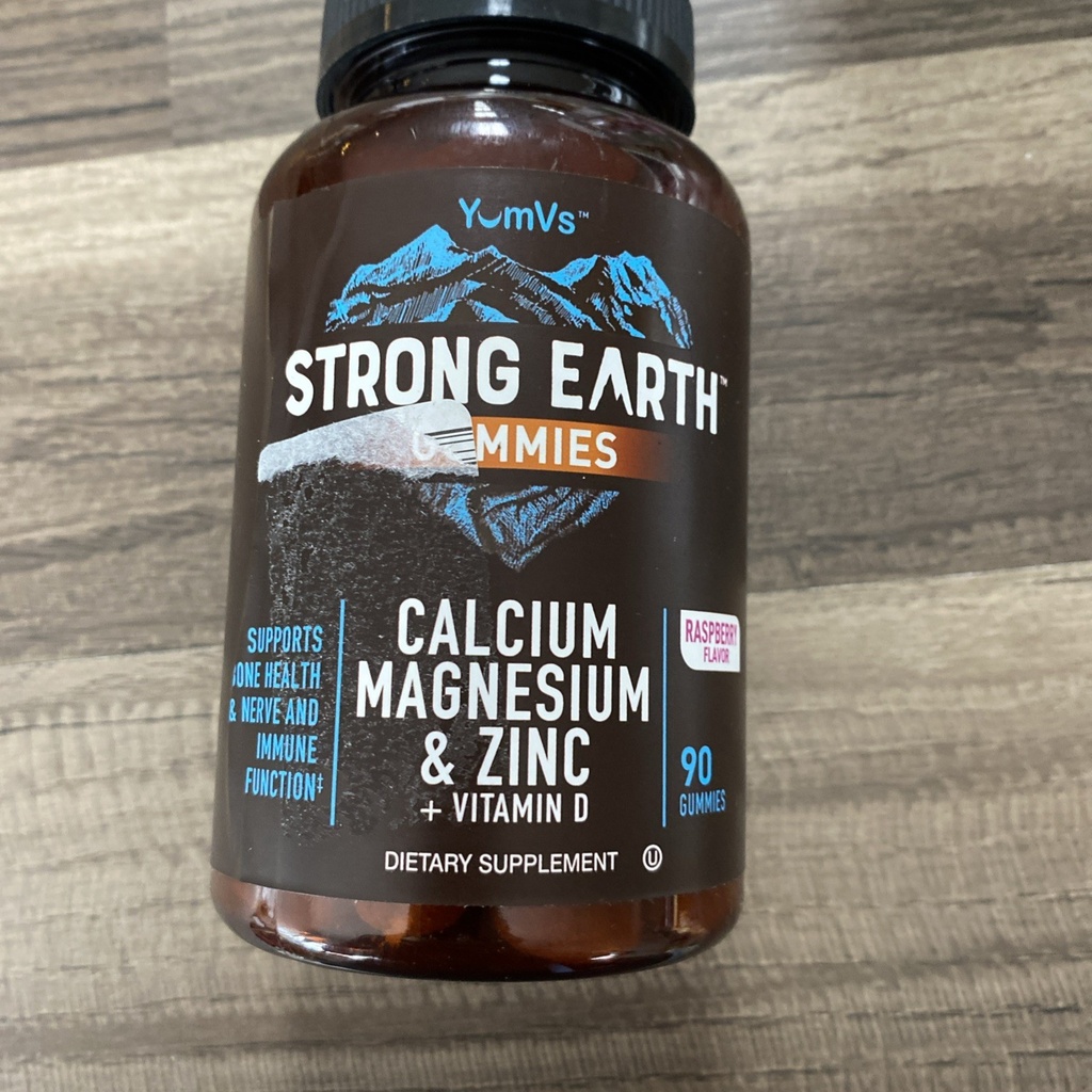 Strong Earth Gummies, Calcium, Magnesium & Zinc + Vitamin D, Raspberry, 90/o