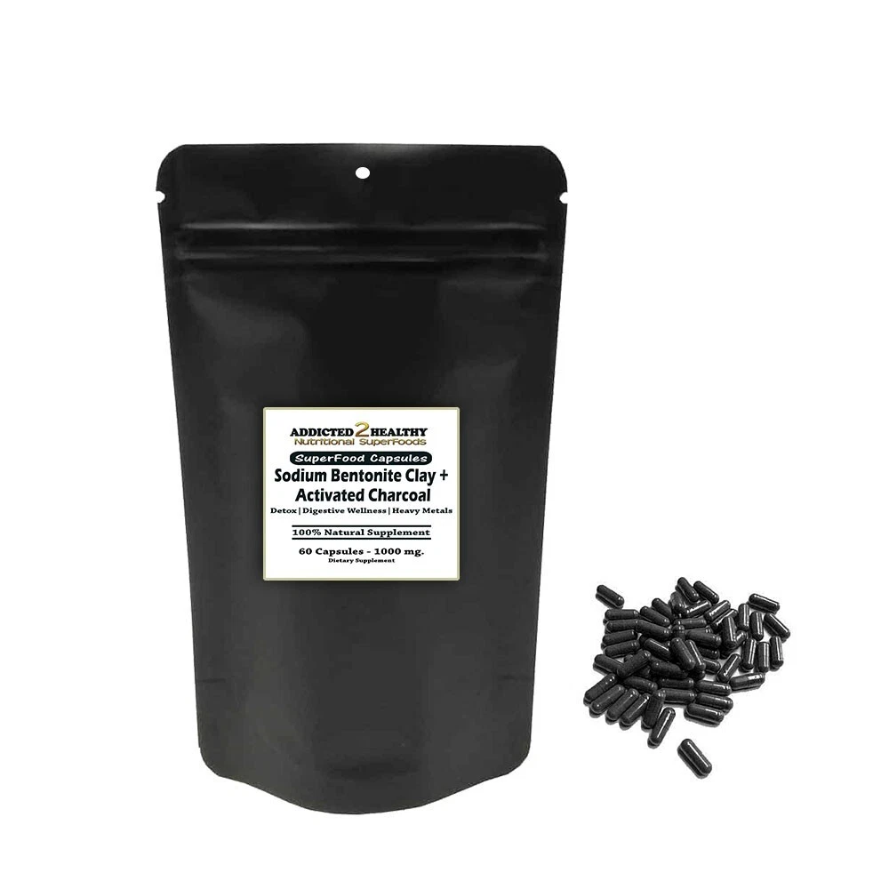 60 Sodium Bentonite Clay & Activated Charcoal Capsules 1000mg