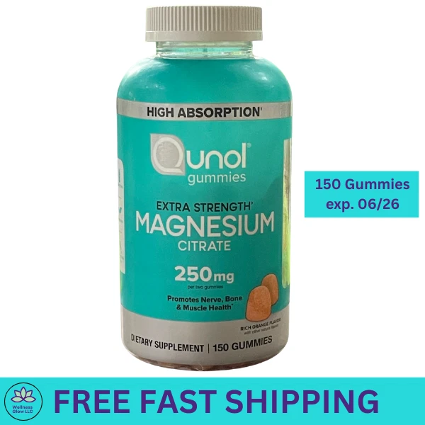 Qunol extra streng magnesium citrate gummies 250mg 150 Gummies exp06/26 or after