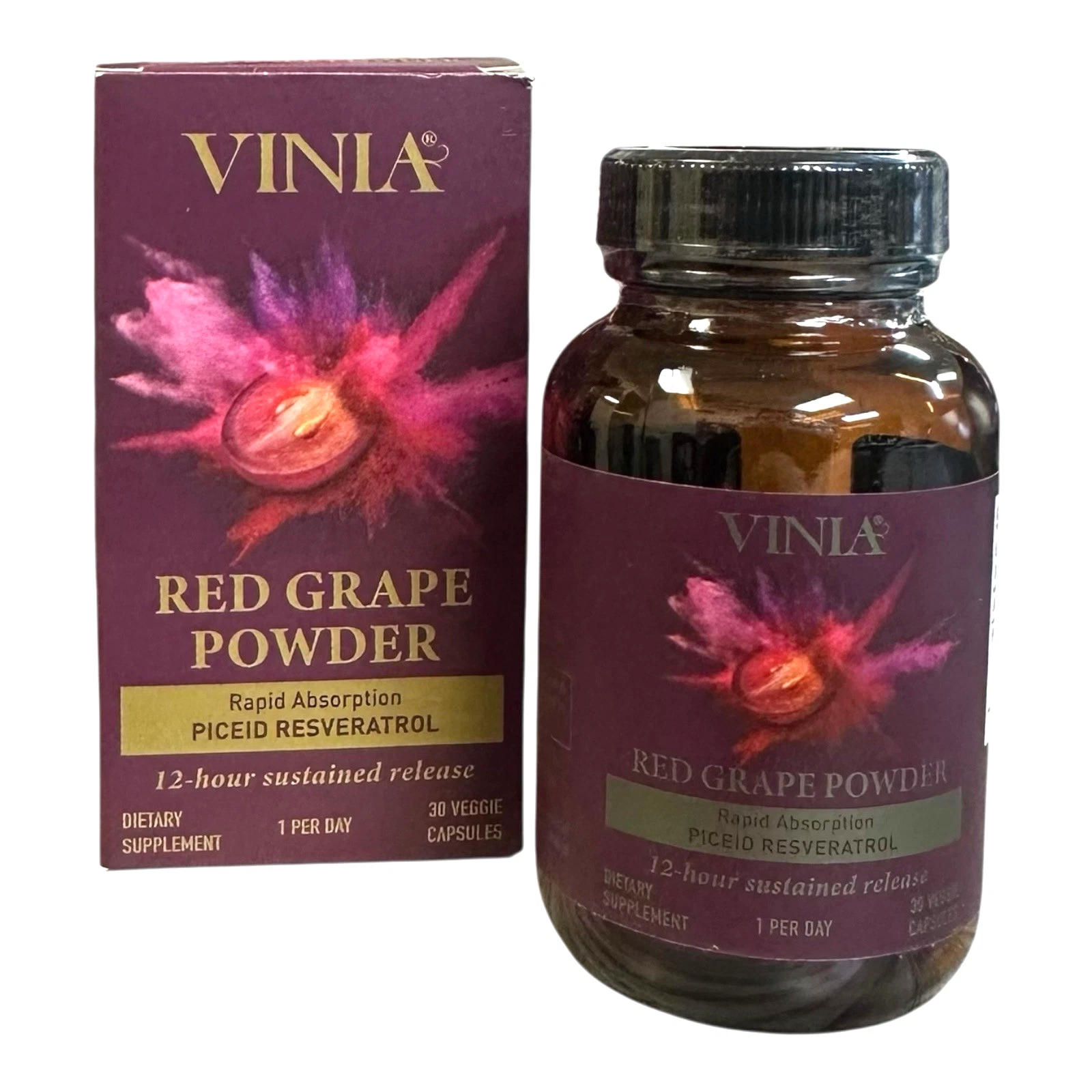 Vinia Red Grape Powder Rapid Absorption Piceid Resveratrol 12-Hour Sustained