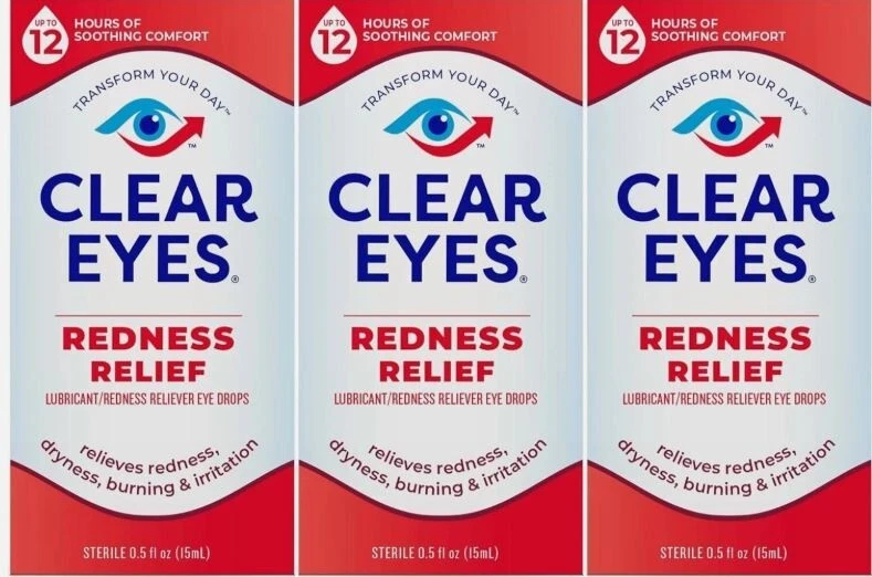 Clear Eyes Redness Eye Relief Eye Drops, 0.5 Fl Oz (Pack of 3)