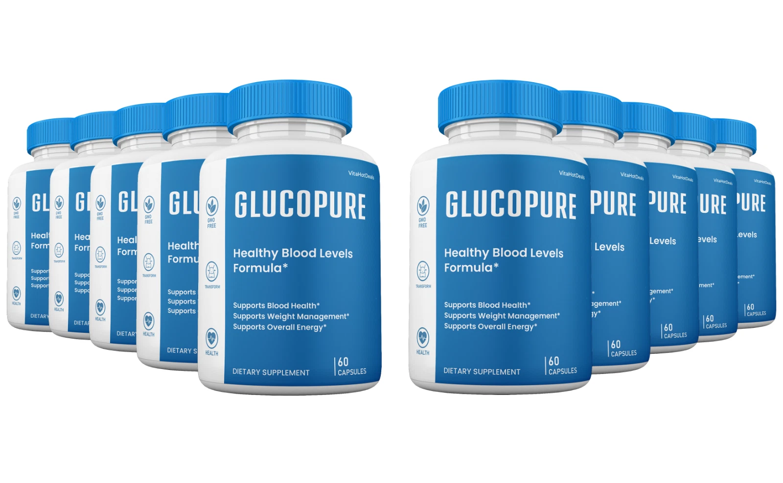 GlucoPure Capsules Blood Support, Gluco Pure Glyco Pills Supplement (10 Pack)