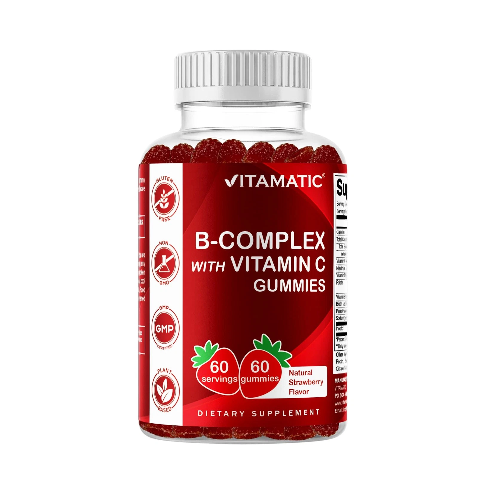 Vitamatic Vitamin B Complex Gummies with Vitamin C & Inositol - Natural Strawber