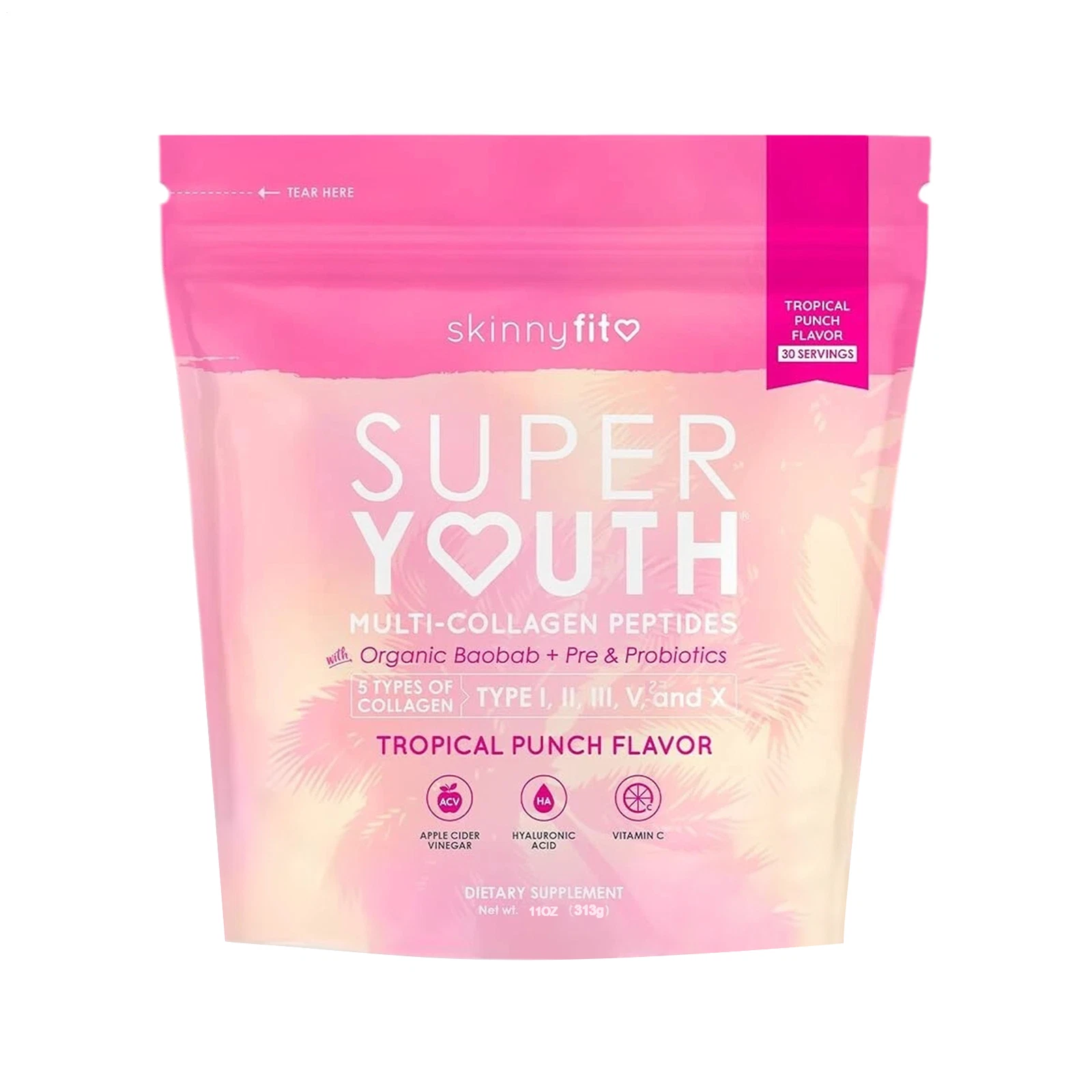 SkinnyFit Super Youth Multi-Collagen Peptides Tropical Punch NEW