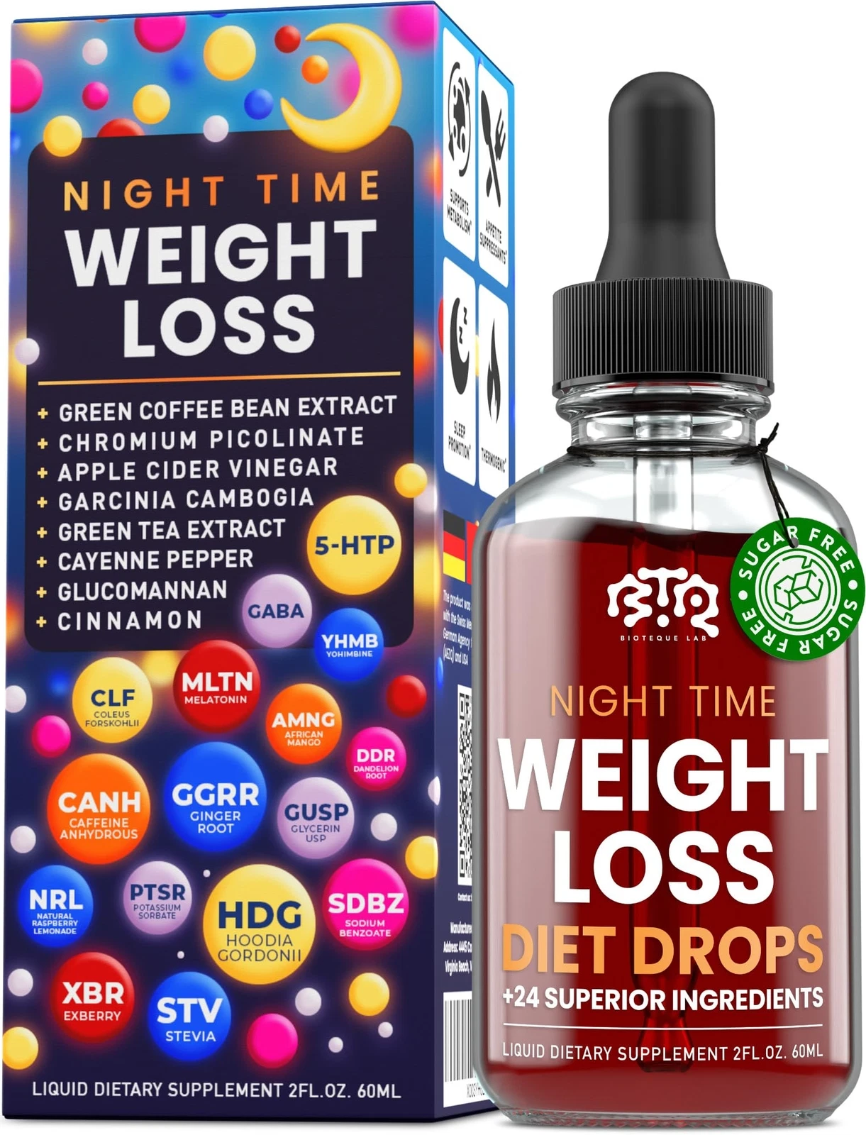 Night Time Weight Loss Diet Drops - Appetite Control Fat Burner Metabolism Bo...