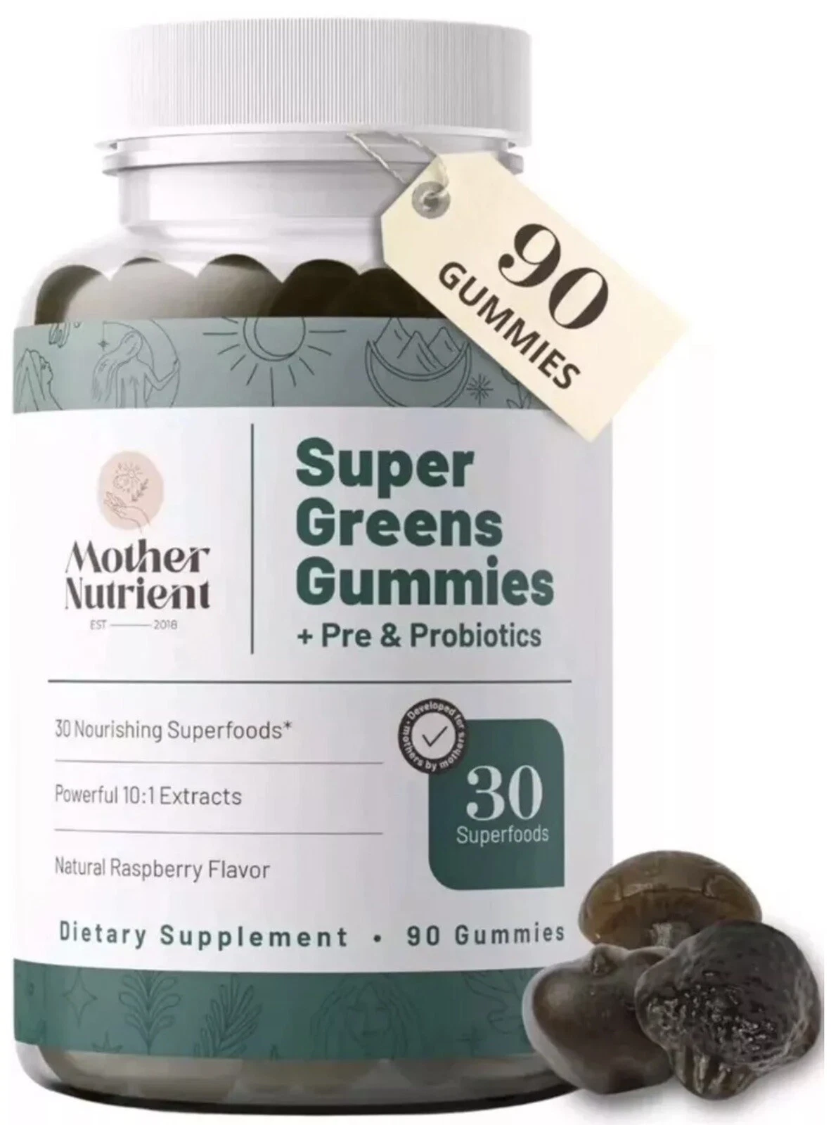 Mother Nutrient Super Greens Gummies Pre ProBiotics 30 Superfoods 90 Ct Exp 8/25