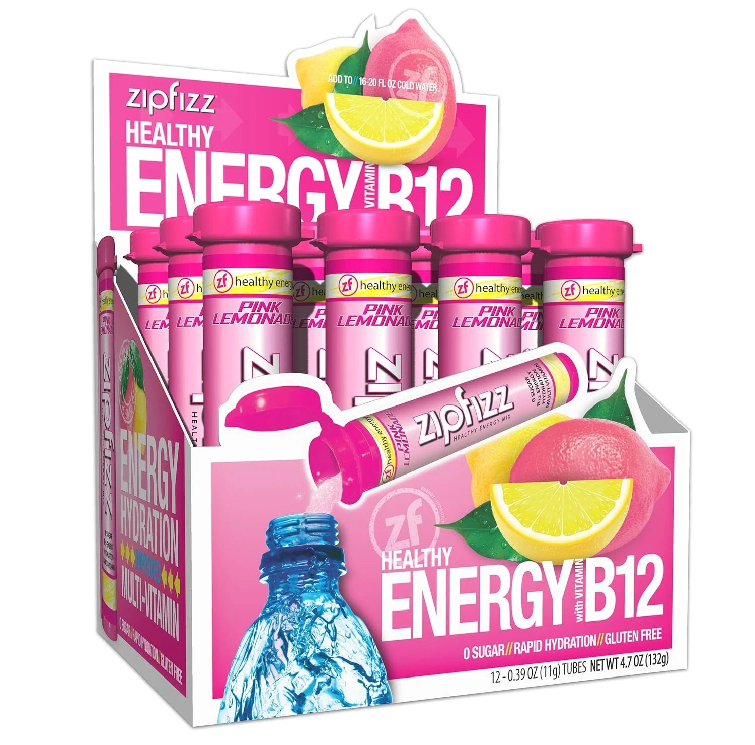 Zipfizz Daily Energy Drink Powder, Pink Lemonade, 12 0.39 Ounce (Pack of 12)