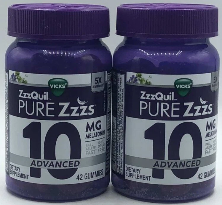 2PK Vicks ZzzQuil Pure Zzzs Advanced 10MG ~ 42 Gummies Each ~ Berry ~ EXP 12/25