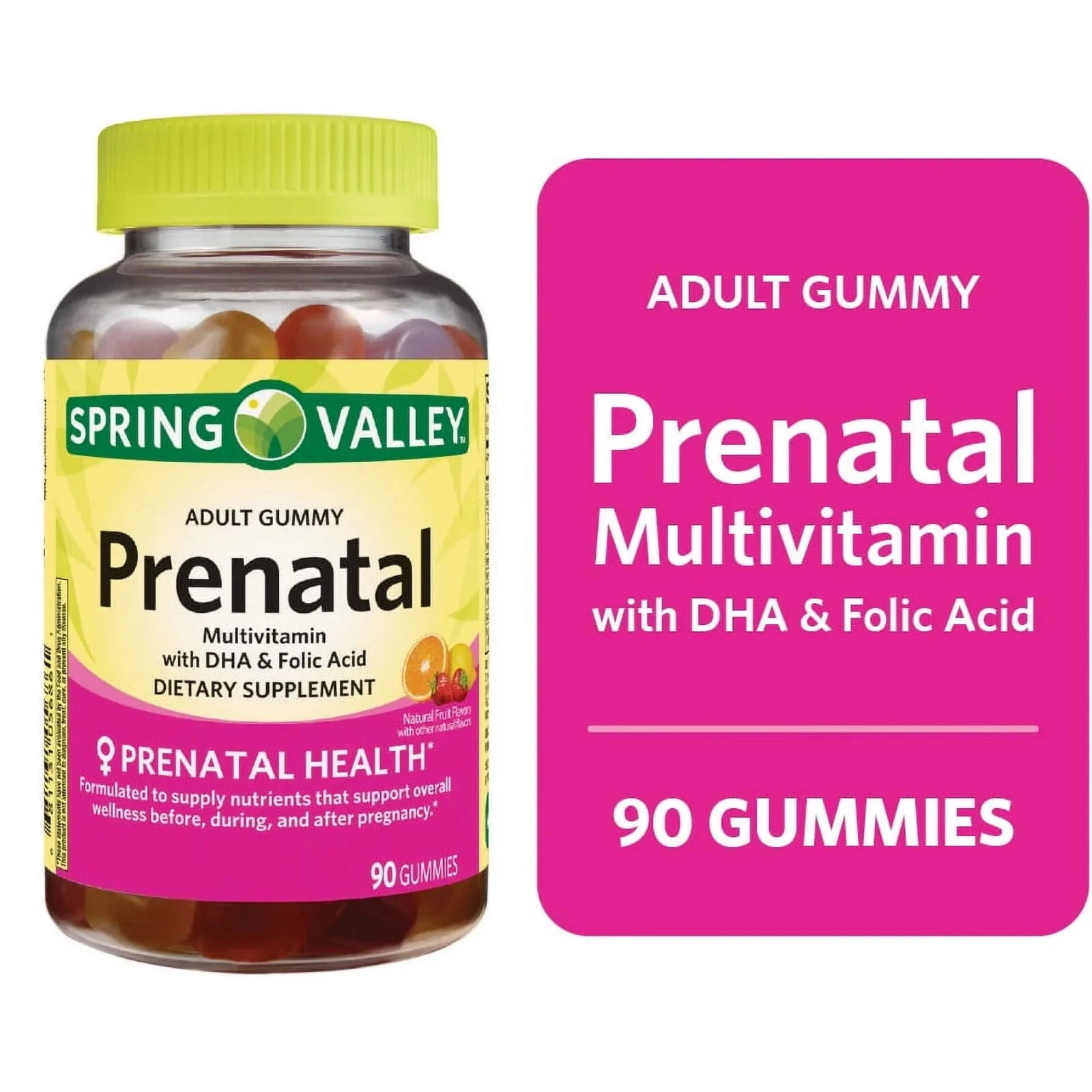 Spring Valley DHA and Folic Acid Prenatal Multivitamin Supplement Gummies, 90 Co